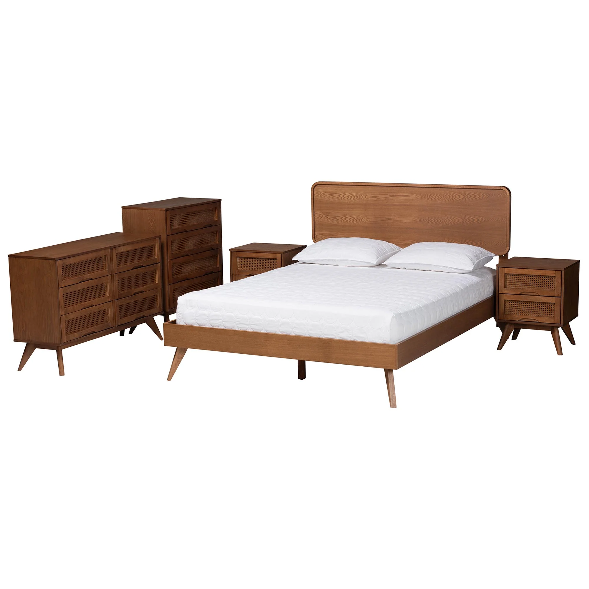 Baxton Studio Demeter Mid-Century Modern Walnut Brown Finished Wood King Size 5-Piece Bedroom Set - Image 6