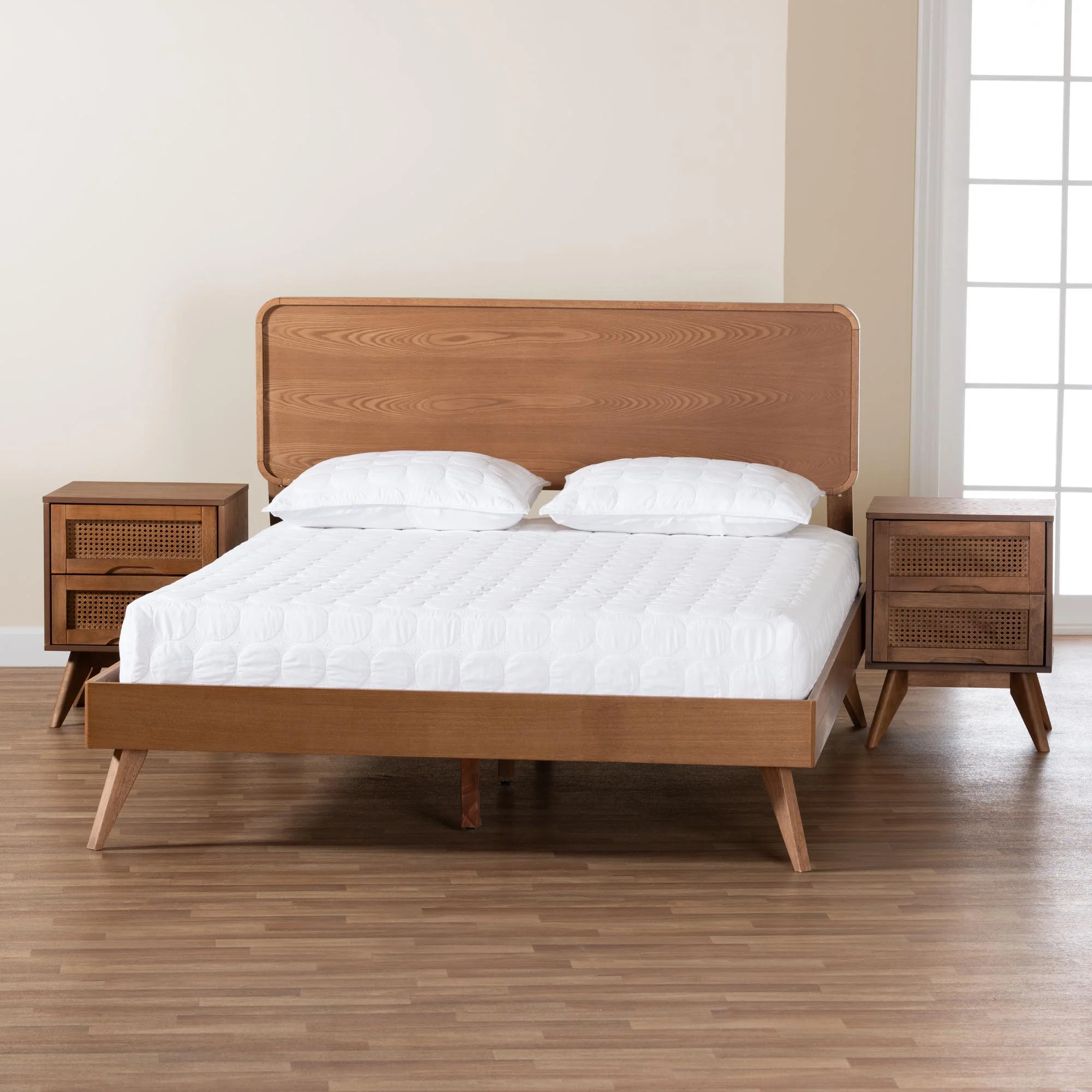 Baxton Studio Demeter Mid-Century Modern Walnut Brown Finished Wood Queen Size 3-Piece Bedroom Set - Image 4