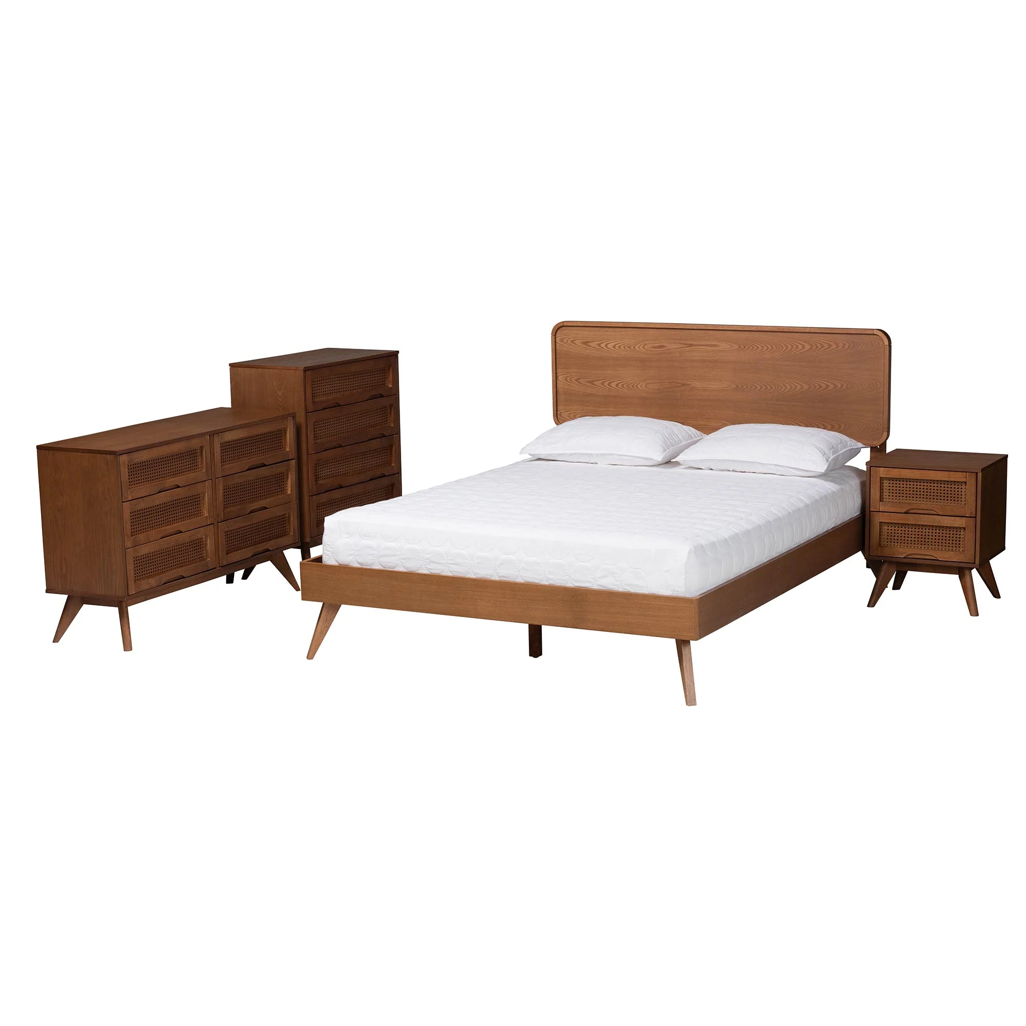 Baxton Studio Demeter Mid-Century Modern Walnut Brown Finished Wood Queen Size 4-Piece Bedroom Set - Image 6