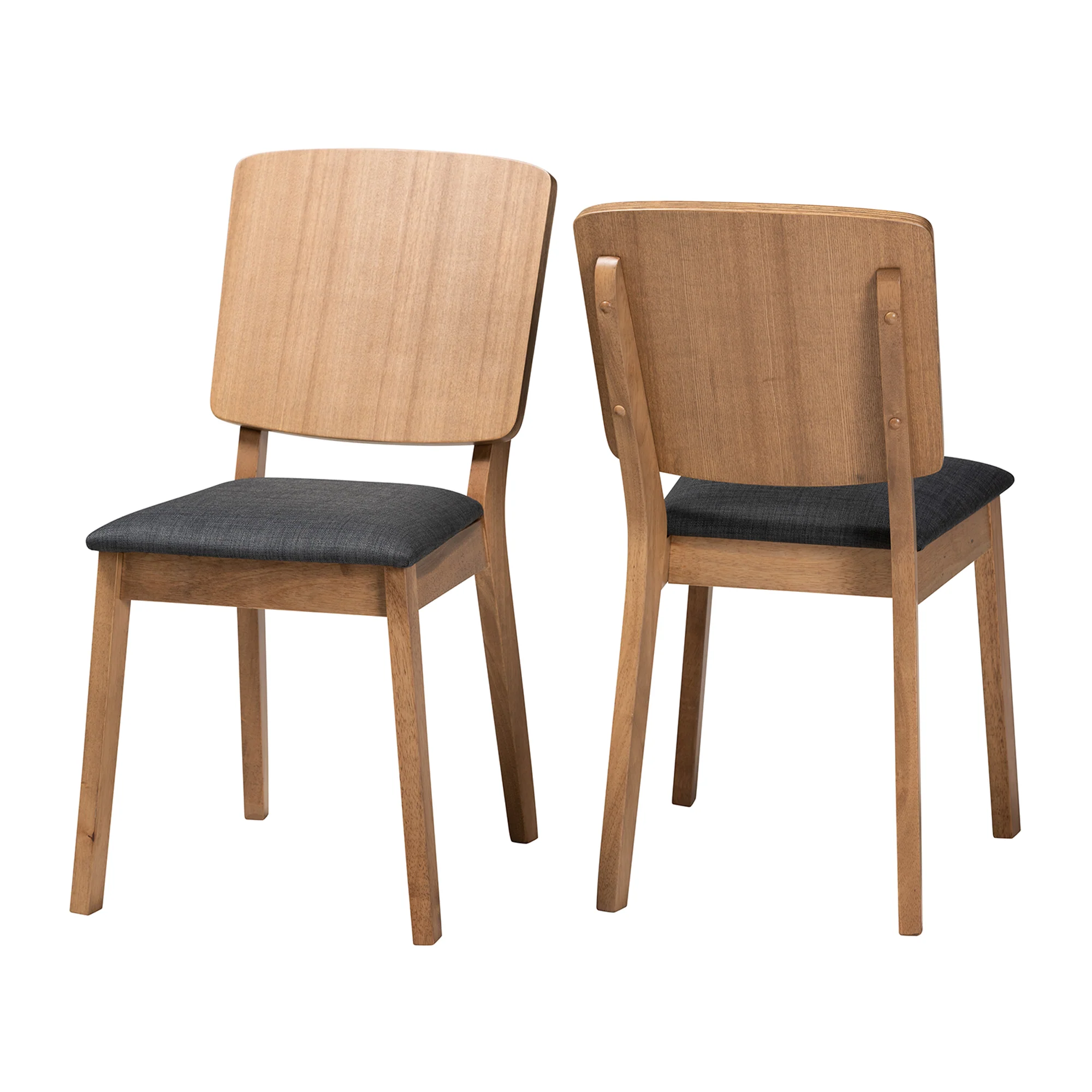 Baxton Studio Denmark Mid-Century Modern Dark Grey Fabric and French Oak Brown Finished Rubberwood 2-Piece Dining Chair Set - Image 2