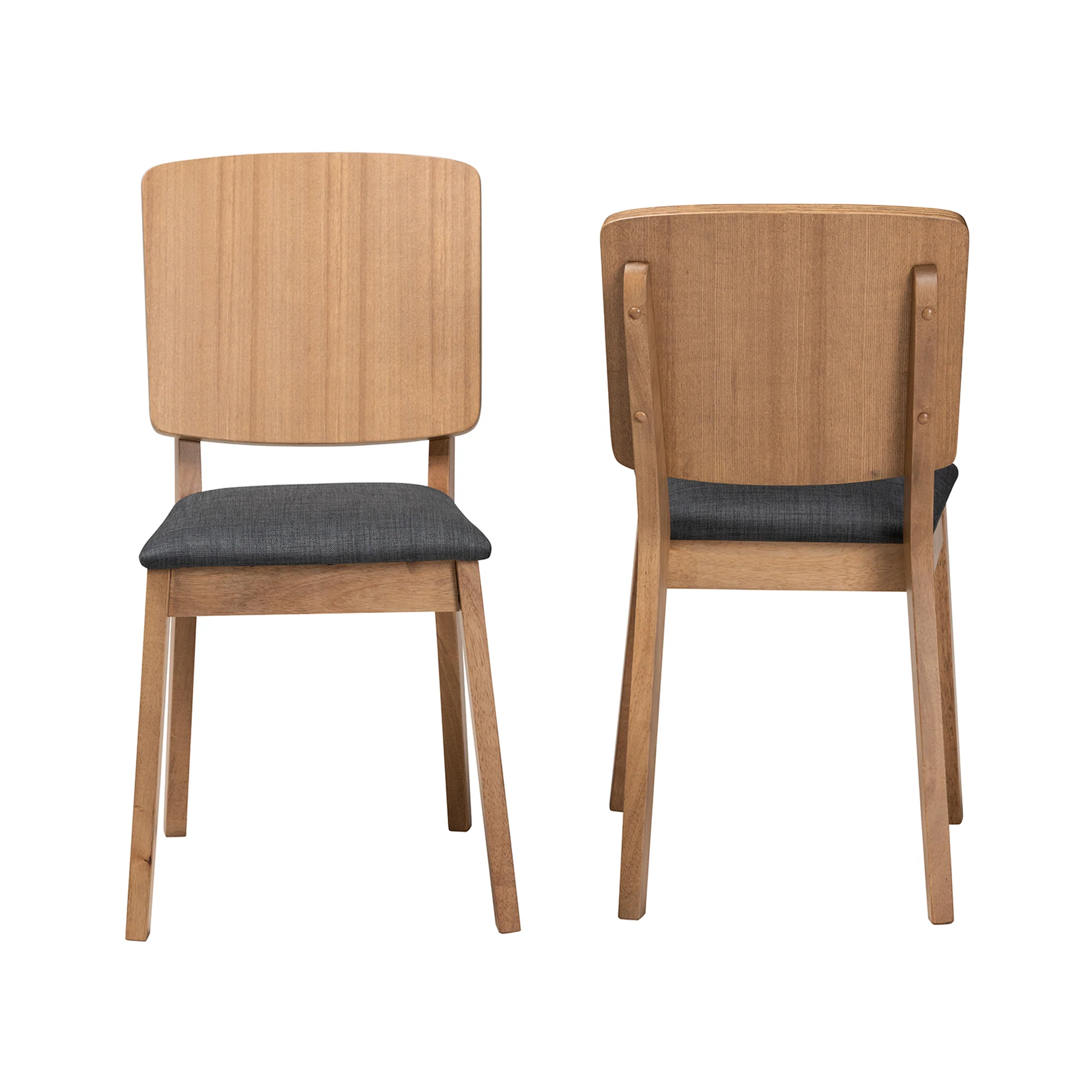 Baxton Studio Denmark Mid-Century Modern Dark Grey Fabric and French Oak Brown Finished Rubberwood 2-Piece Dining Chair Set - Image 3
