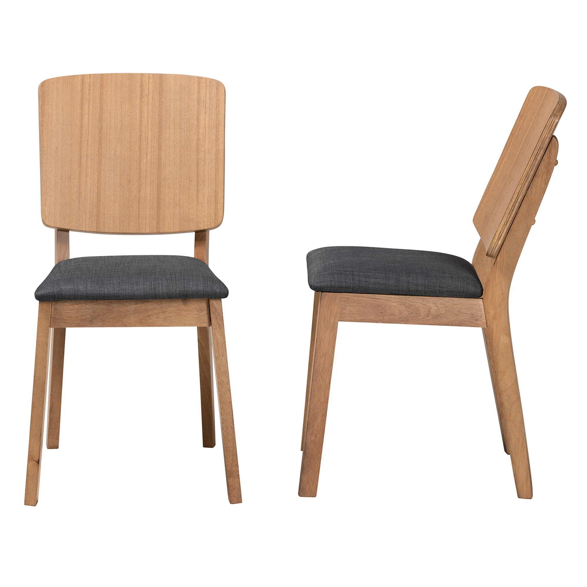 Baxton Studio Denmark Mid-Century Modern Dark Grey Fabric and French Oak Brown Finished Rubberwood 2-Piece Dining Chair Set - Image 4