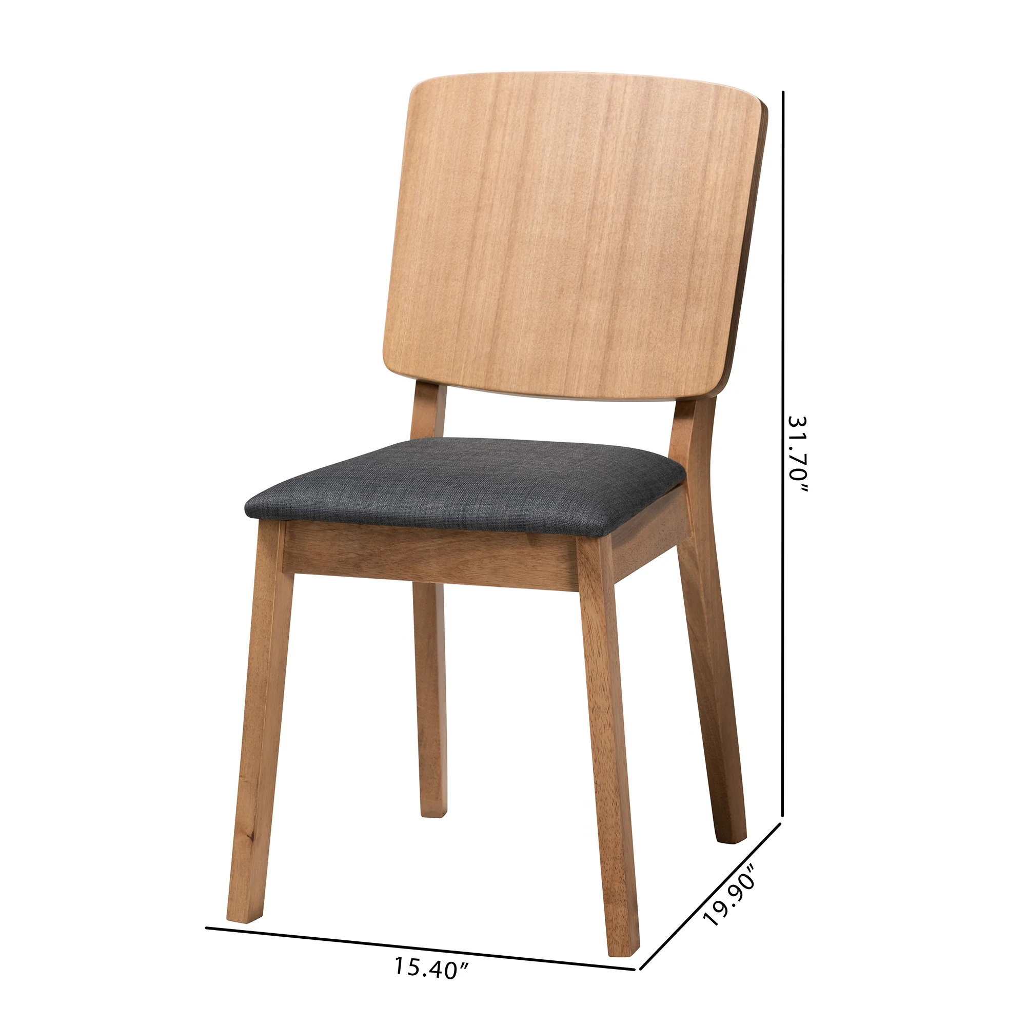 Baxton Studio Denmark Mid-Century Modern Dark Grey Fabric and French Oak Brown Finished Rubberwood 2-Piece Dining Chair Set - Image 8