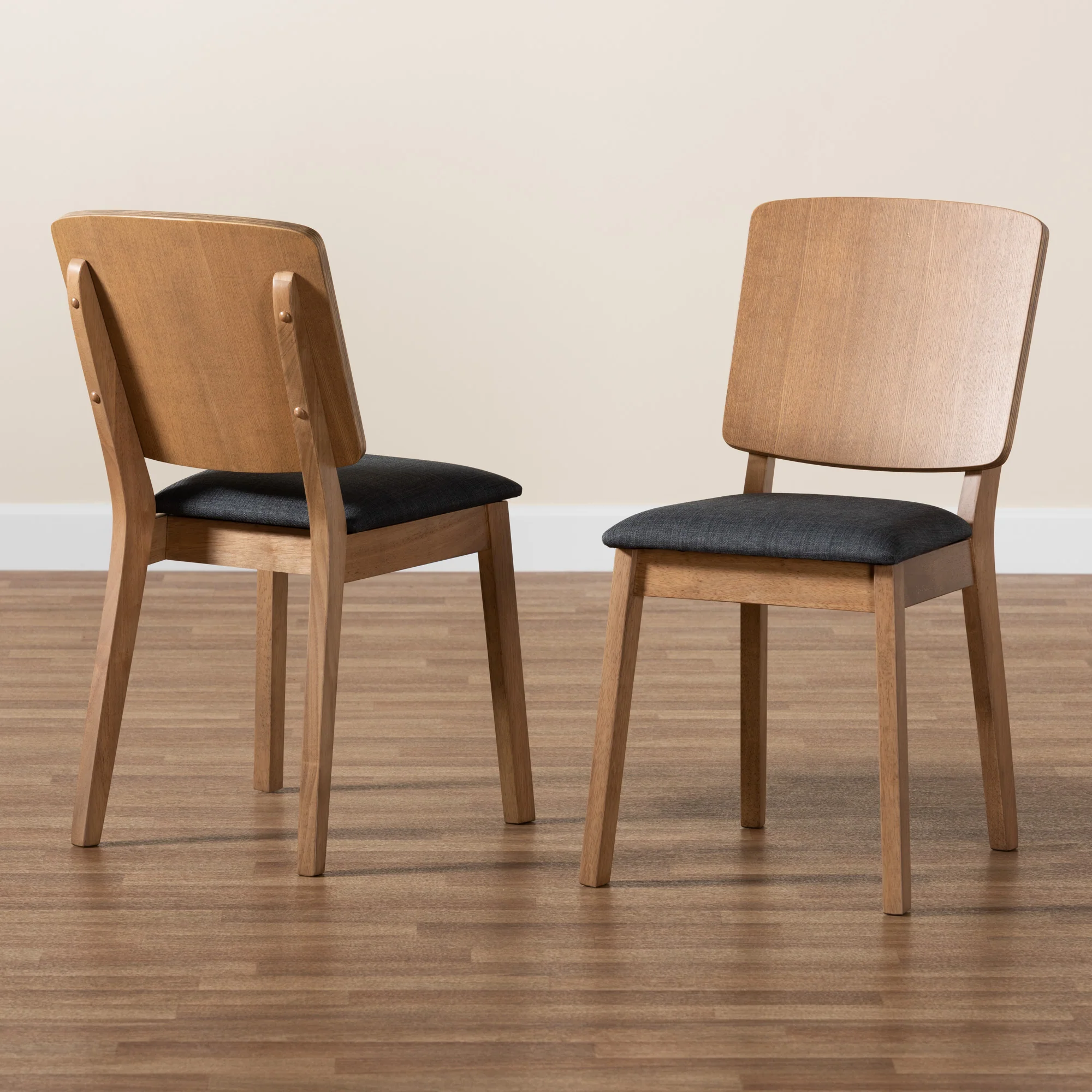 Baxton Studio Denmark Mid-Century Modern Dark Grey Fabric and French Oak Brown Finished Rubberwood 2-Piece Dining Chair Set - Image 9