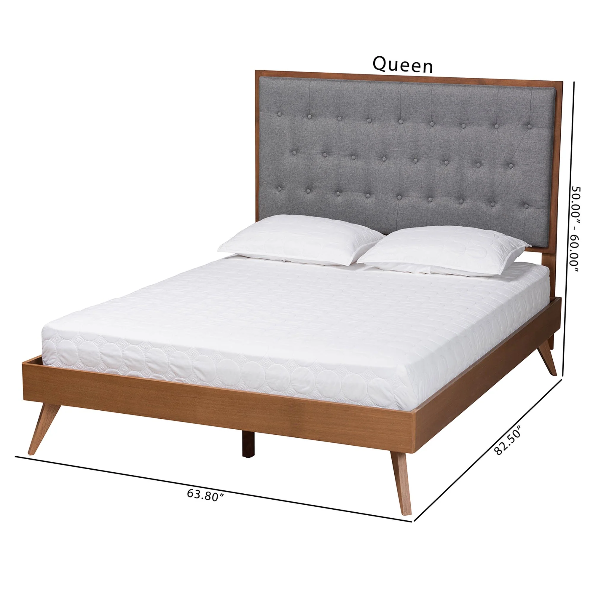 Baxton Studio Dericia Classic and Traditional Grey Fabric and Walnut Brown Finished Wood King Size Platform Bed - Image 3