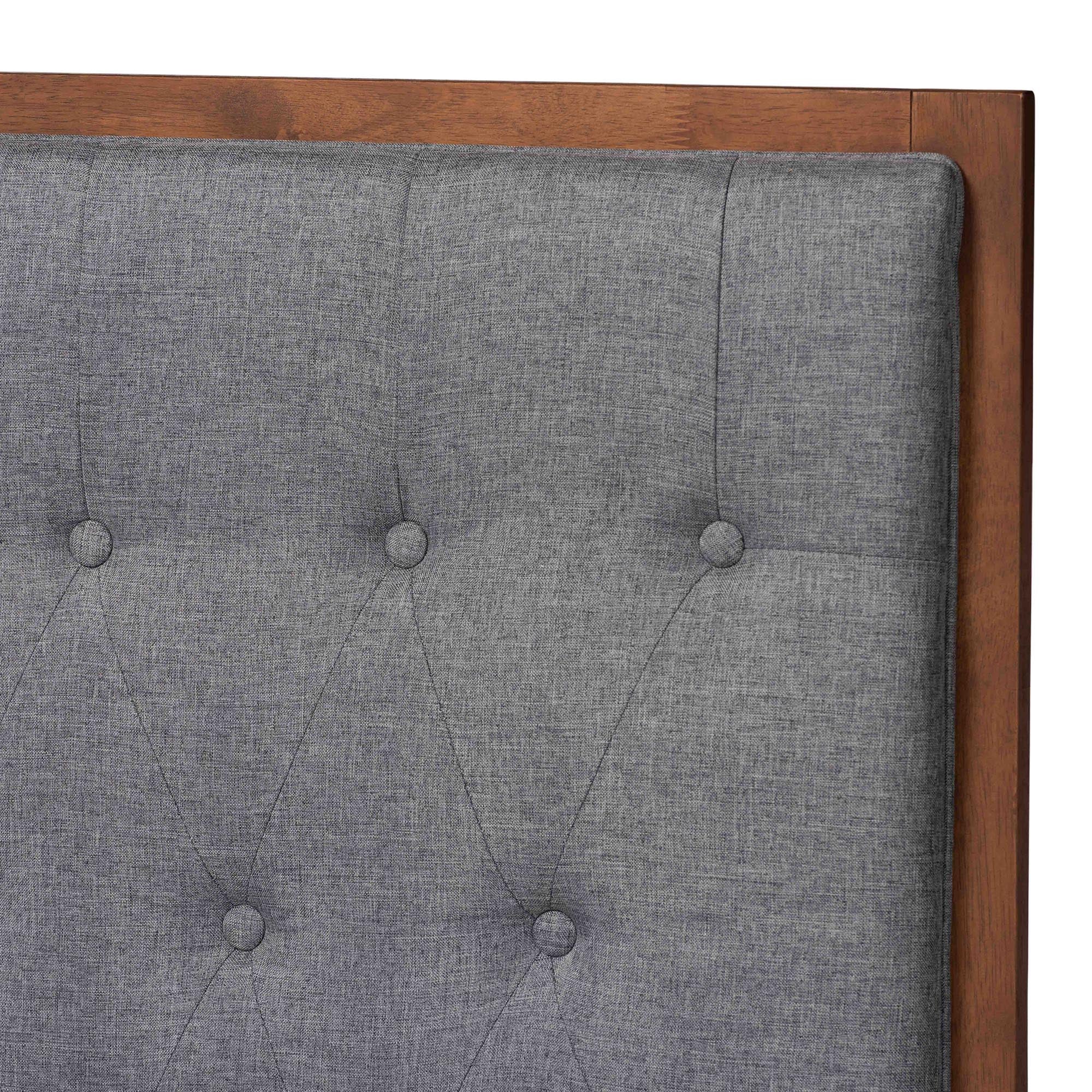 Baxton Studio Dericia Classic and Traditional Grey Fabric and Walnut Brown Finished Wood King Size Platform Bed - Image 9
