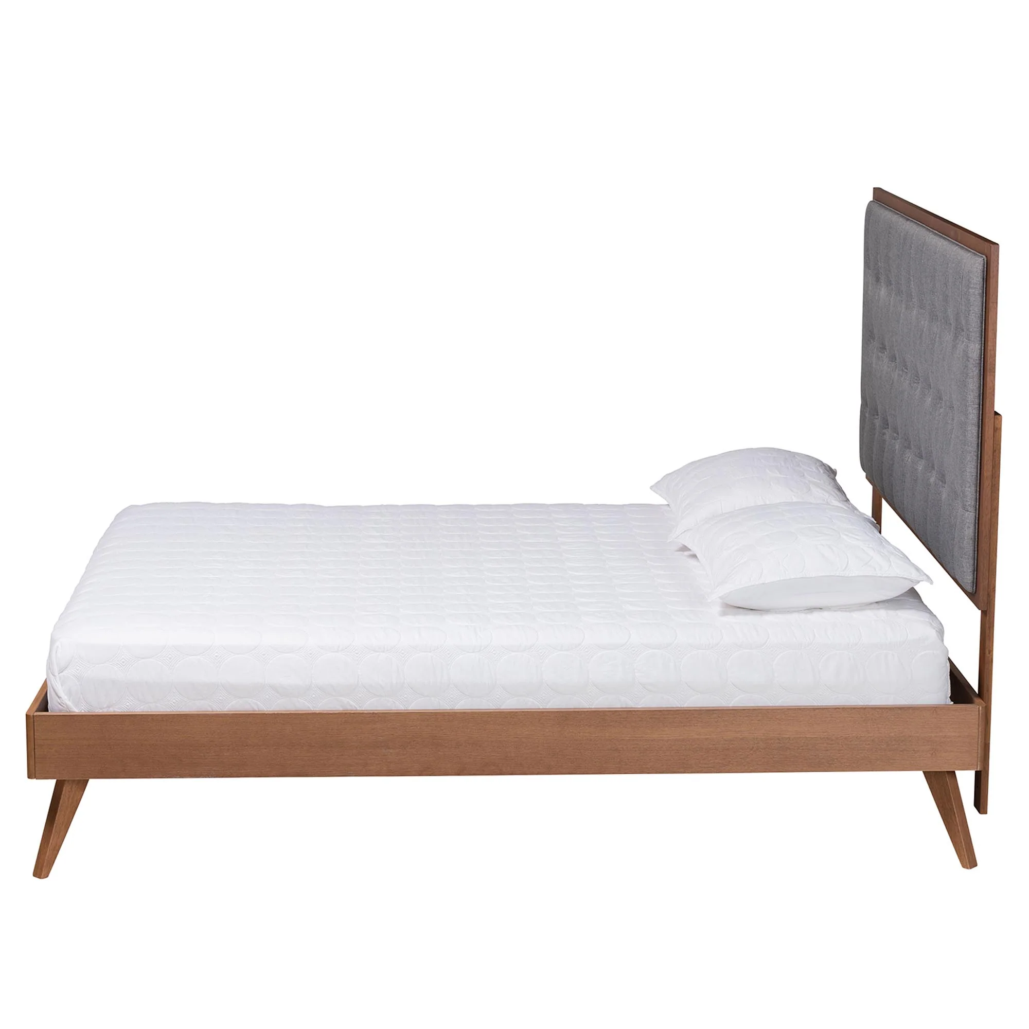 Baxton Studio Dericia Classic and Traditional Grey Fabric and Walnut Brown Finished Wood Queen Size Platform Bed - Image 3