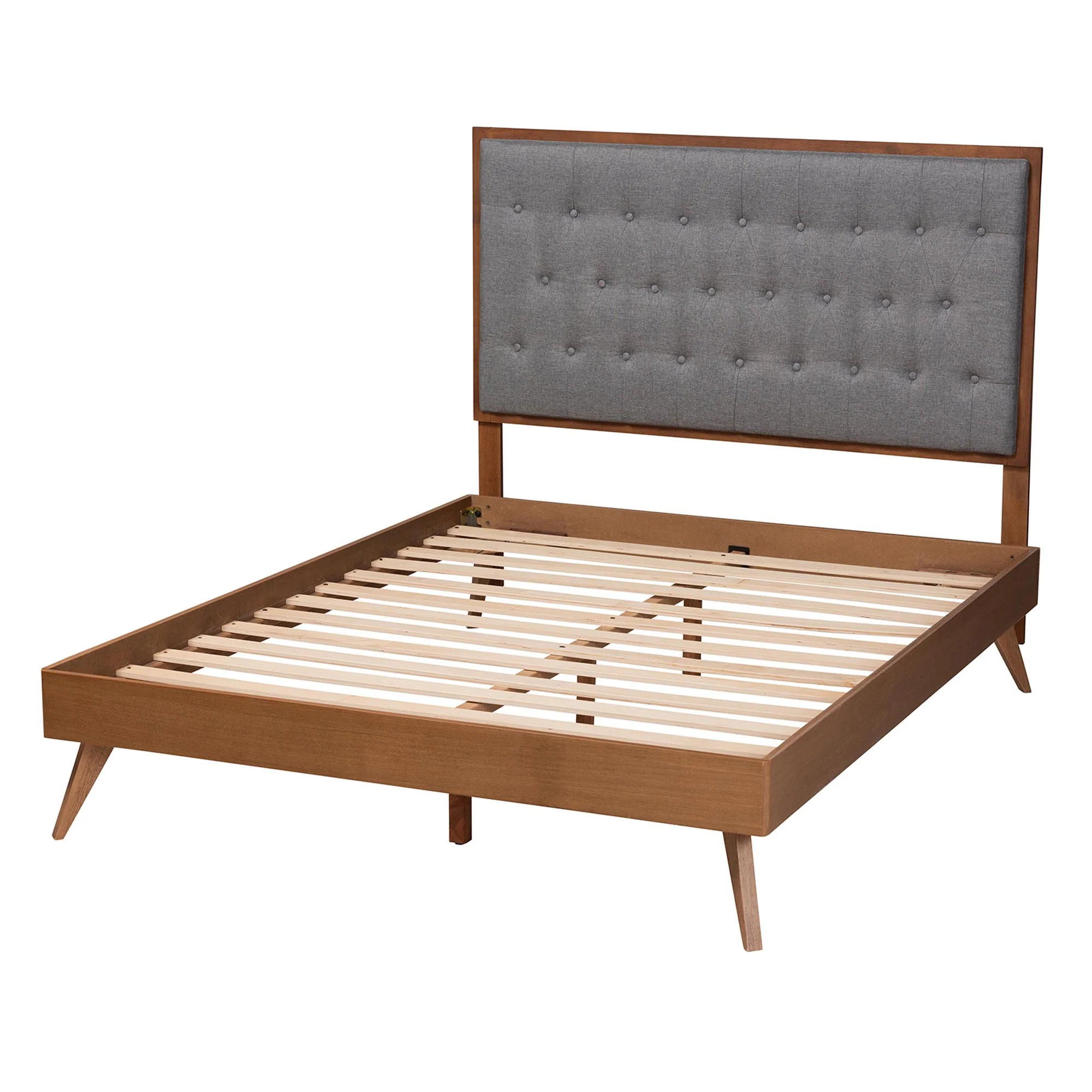 Baxton Studio Dericia Classic and Traditional Grey Fabric and Walnut Brown Finished Wood Queen Size Platform Bed - Image 4