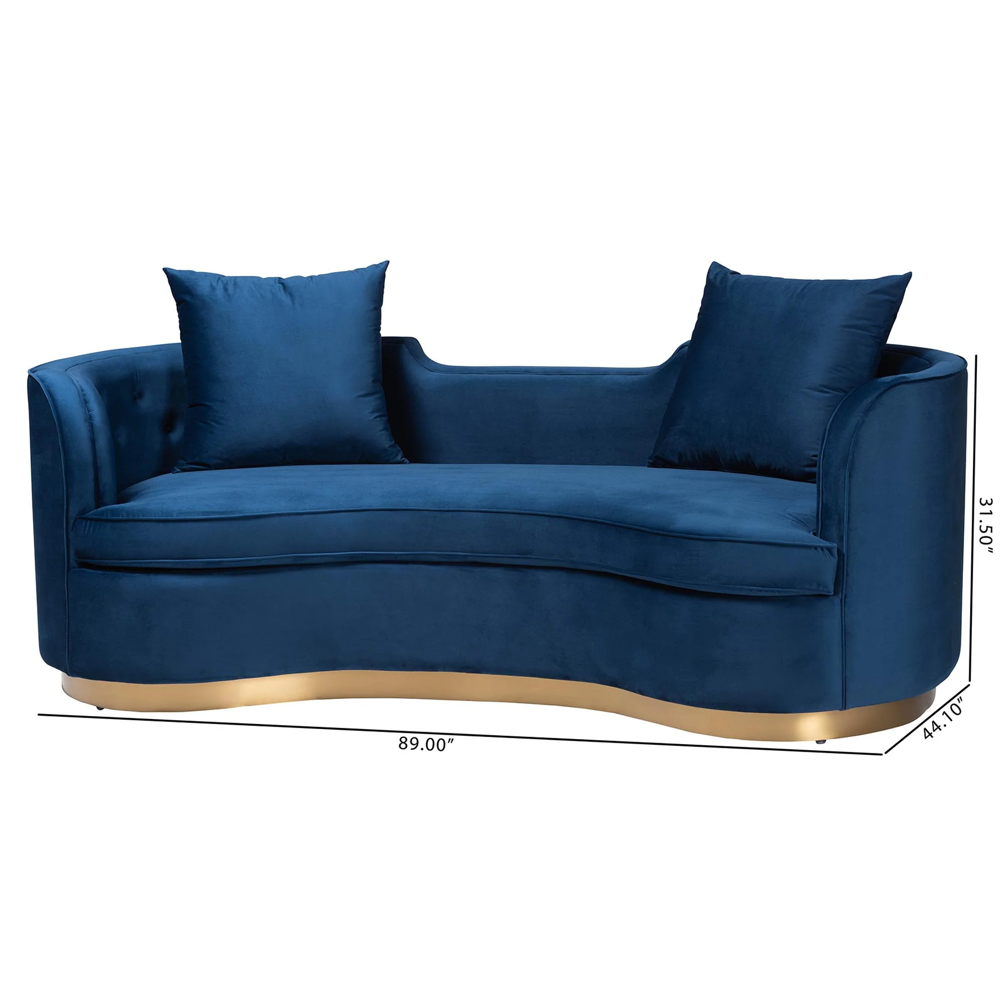 Baxton Studio Deserae Glam and Luxe Navy Blue Velvet and Brushed Gold Metal Sofa - Image 10