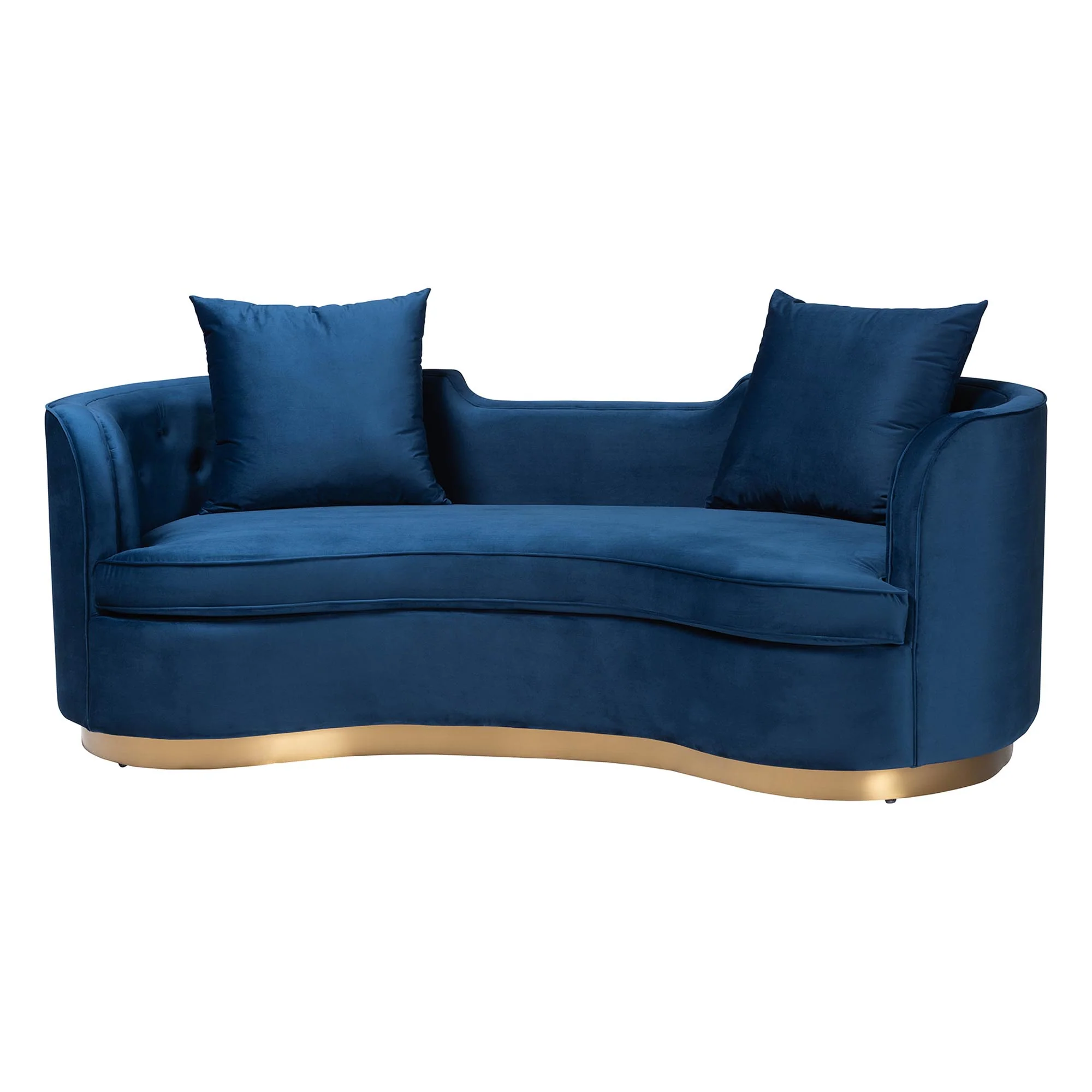 Baxton Studio Deserae Glam and Luxe Navy Blue Velvet and Brushed Gold Metal Sofa - Image 2
