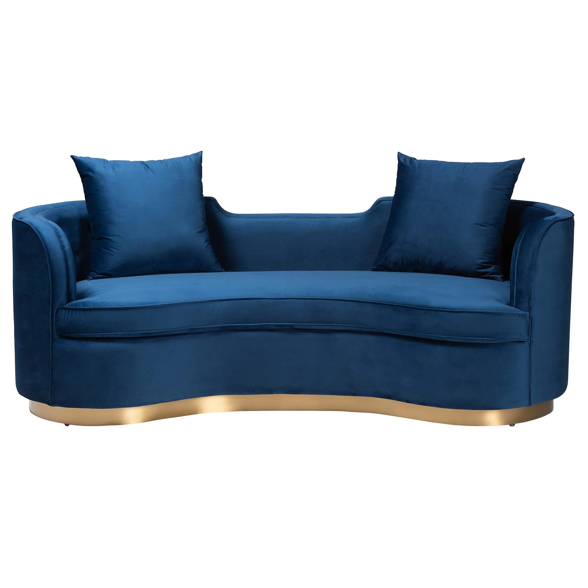 Baxton Studio Deserae Glam and Luxe Navy Blue Velvet and Brushed Gold Metal Sofa - Image 3