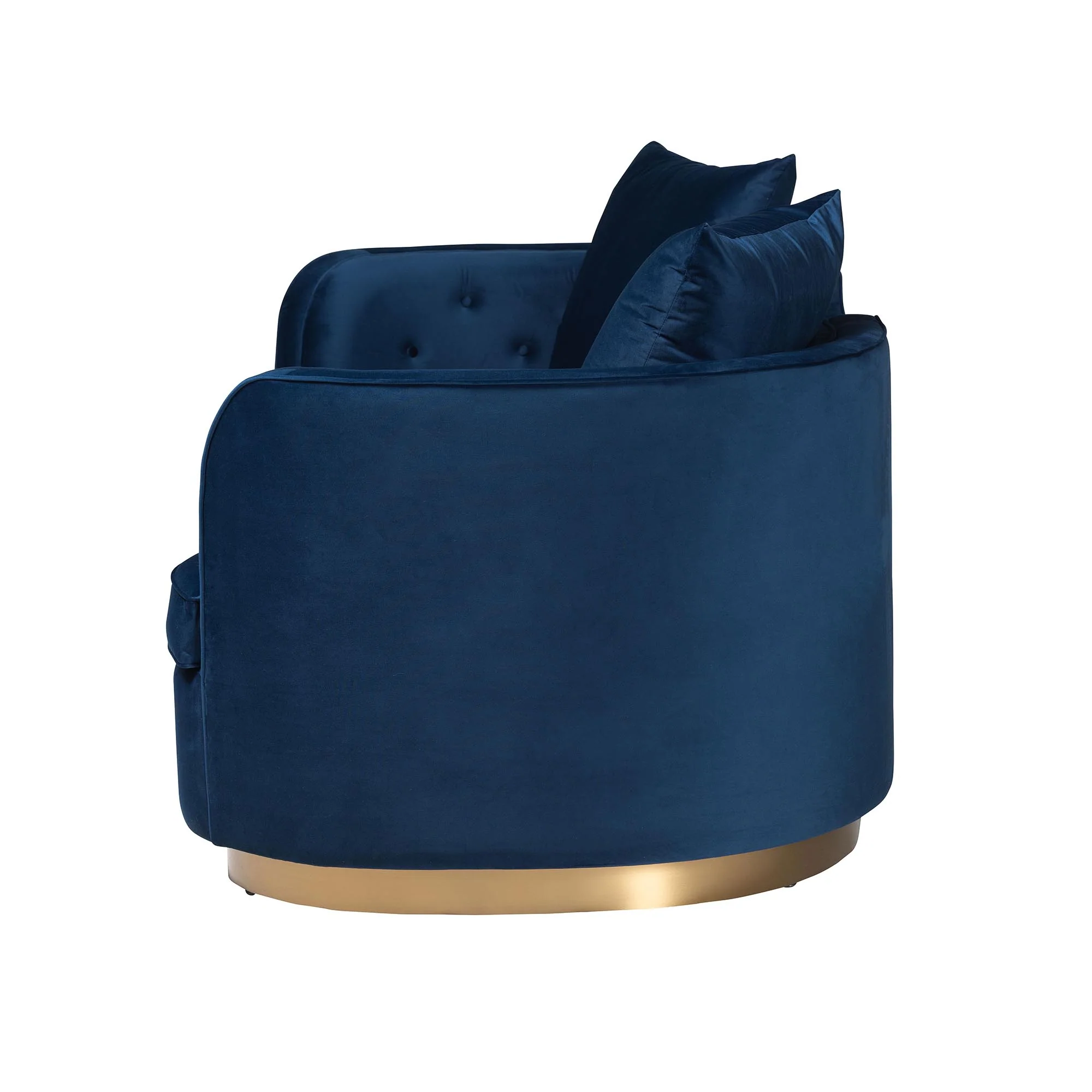 Baxton Studio Deserae Glam and Luxe Navy Blue Velvet and Brushed Gold Metal Sofa - Image 4