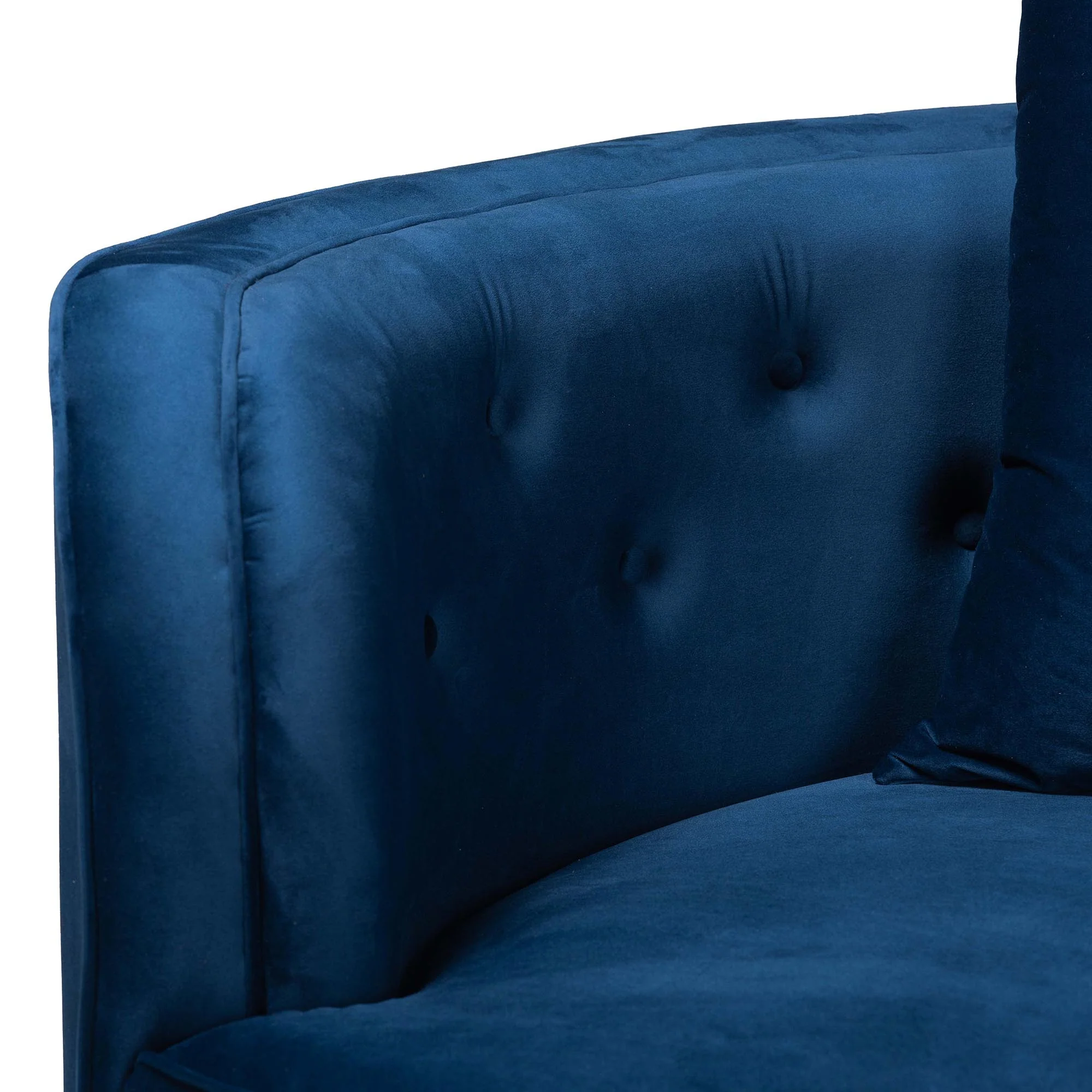 Baxton Studio Deserae Glam and Luxe Navy Blue Velvet and Brushed Gold Metal Sofa - Image 6