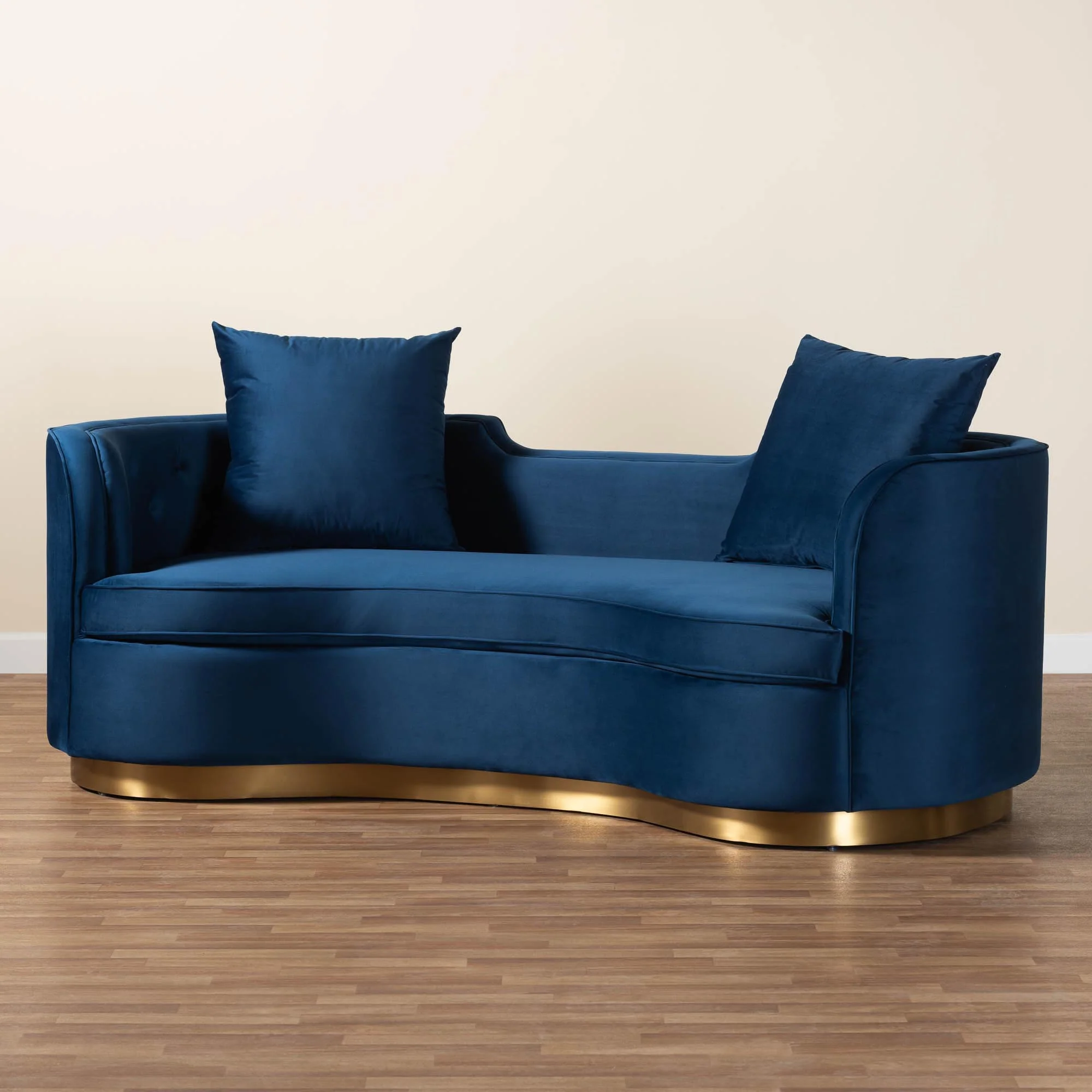 Baxton Studio Deserae Glam and Luxe Navy Blue Velvet and Brushed Gold Metal Sofa - Image 9