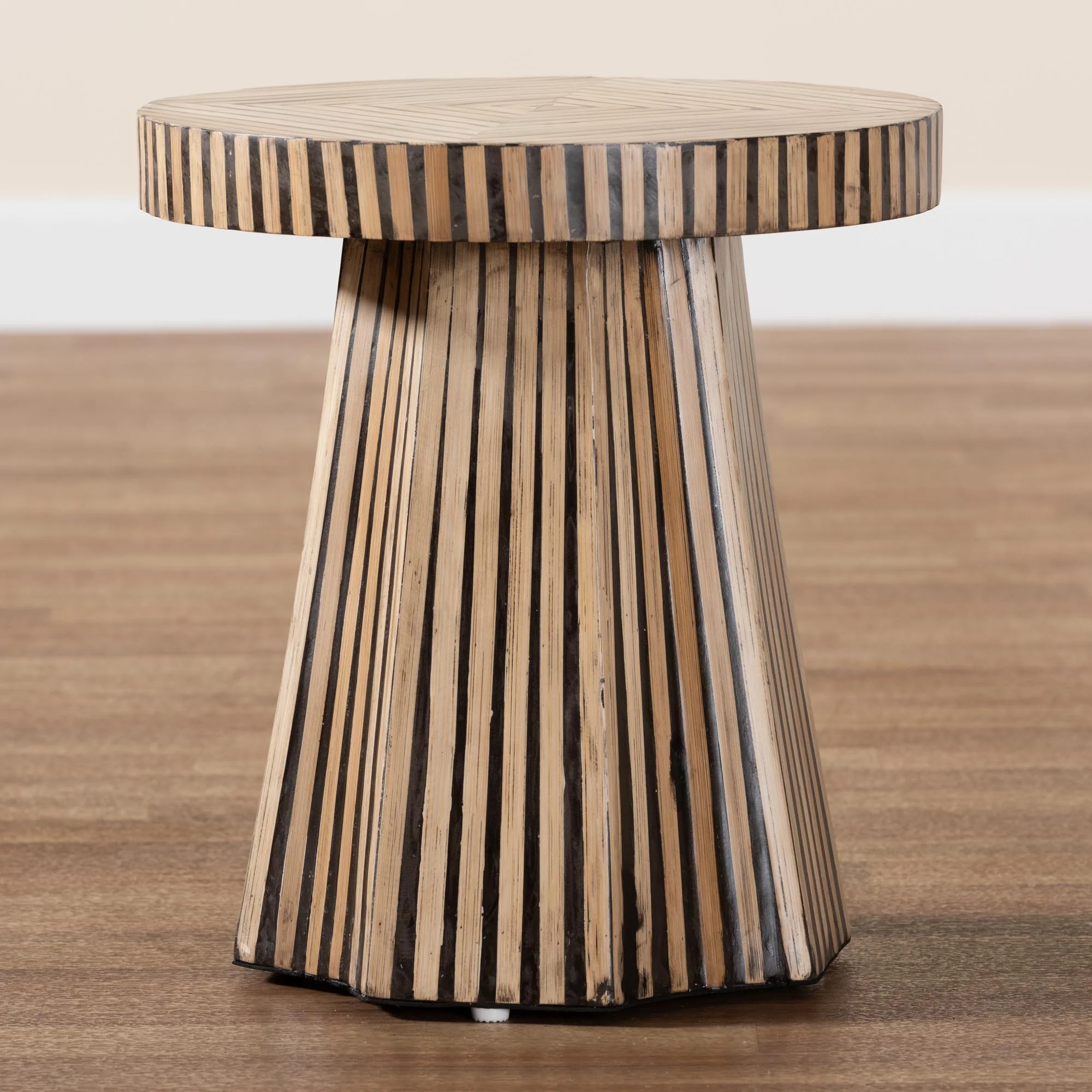 Baxton Studio Devika Modern Bohemian Two-Tone Natural and Dark Brown Bamboo End Table - Image 6