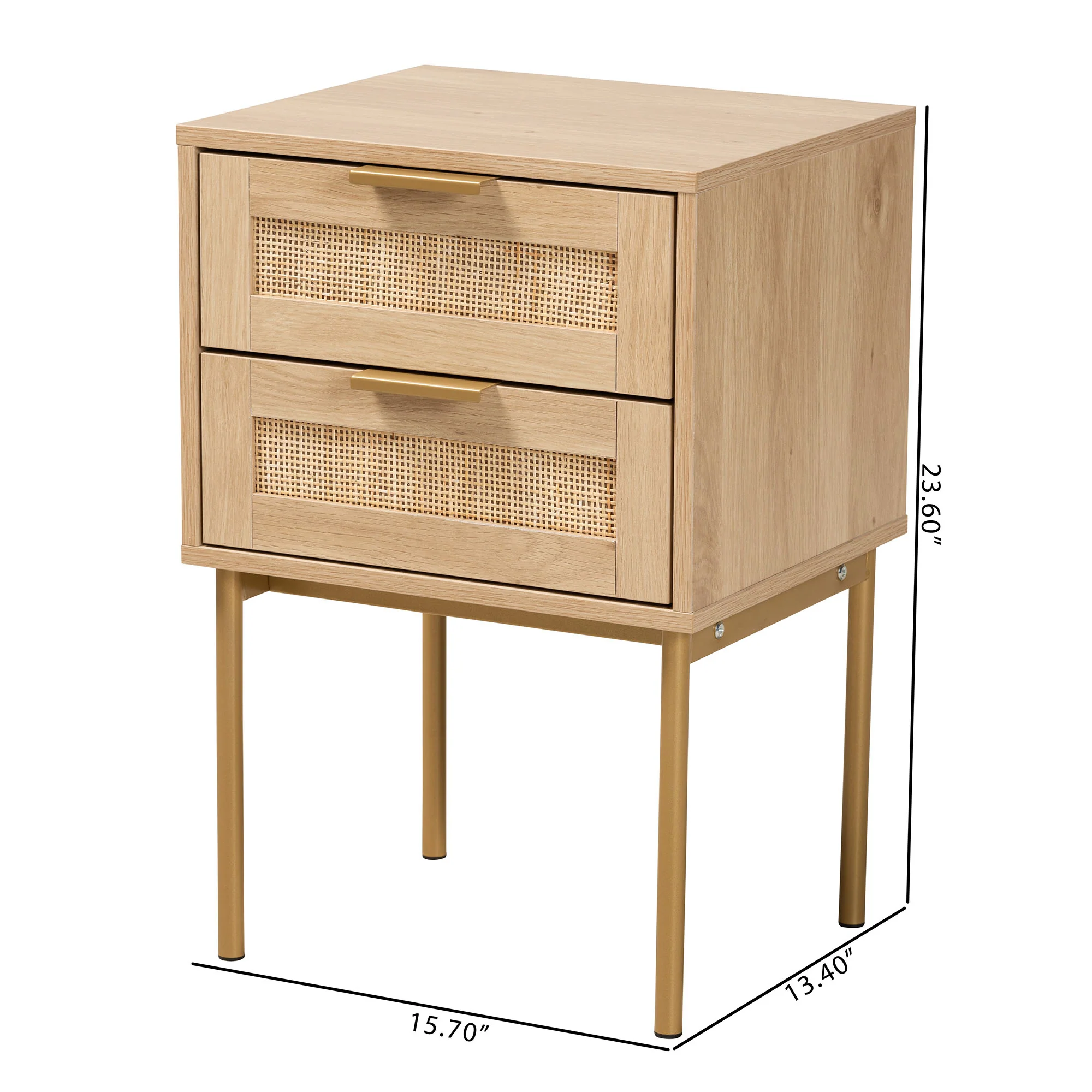 Baxton Studio Dewitt Japandi Light Brown Finished Wood and Gold Metal 2-Drawer End Table - Image 10