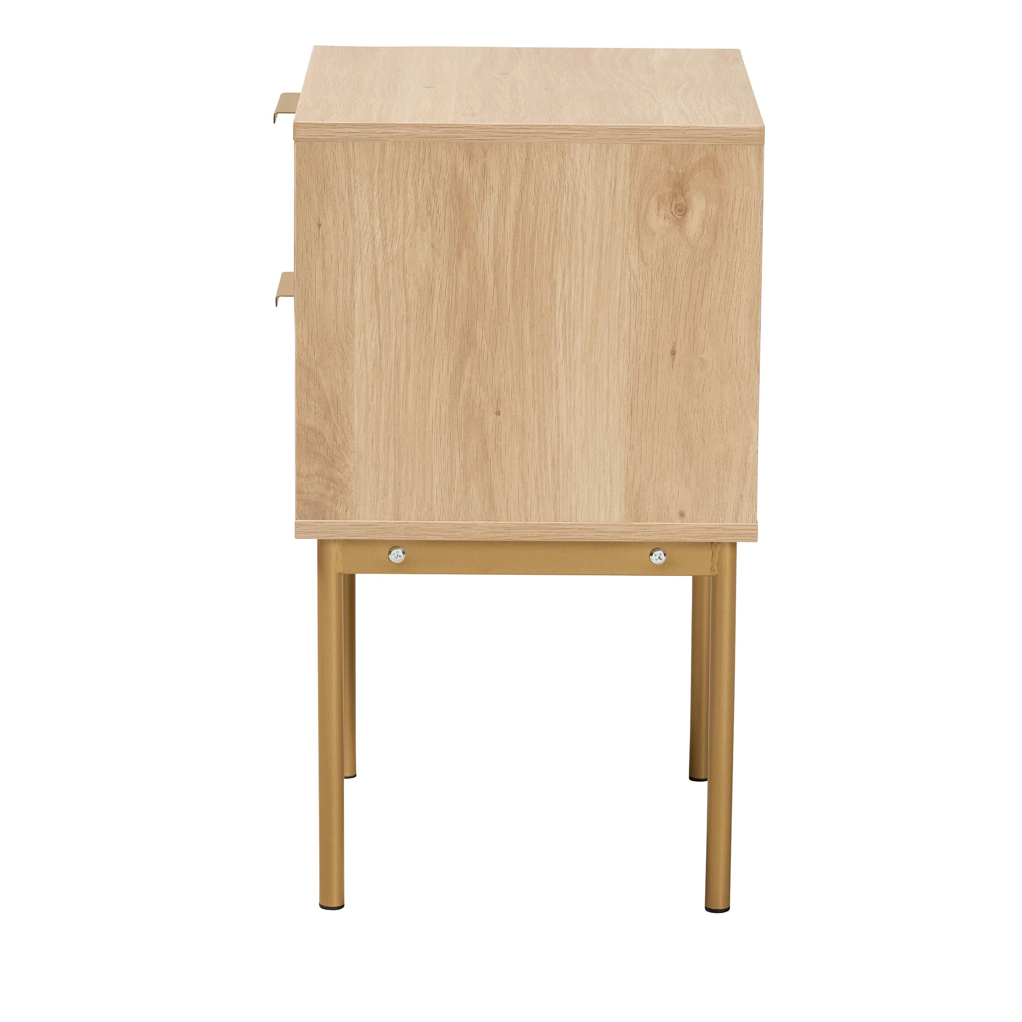 Baxton Studio Dewitt Japandi Light Brown Finished Wood and Gold Metal 2-Drawer End Table - Image 5