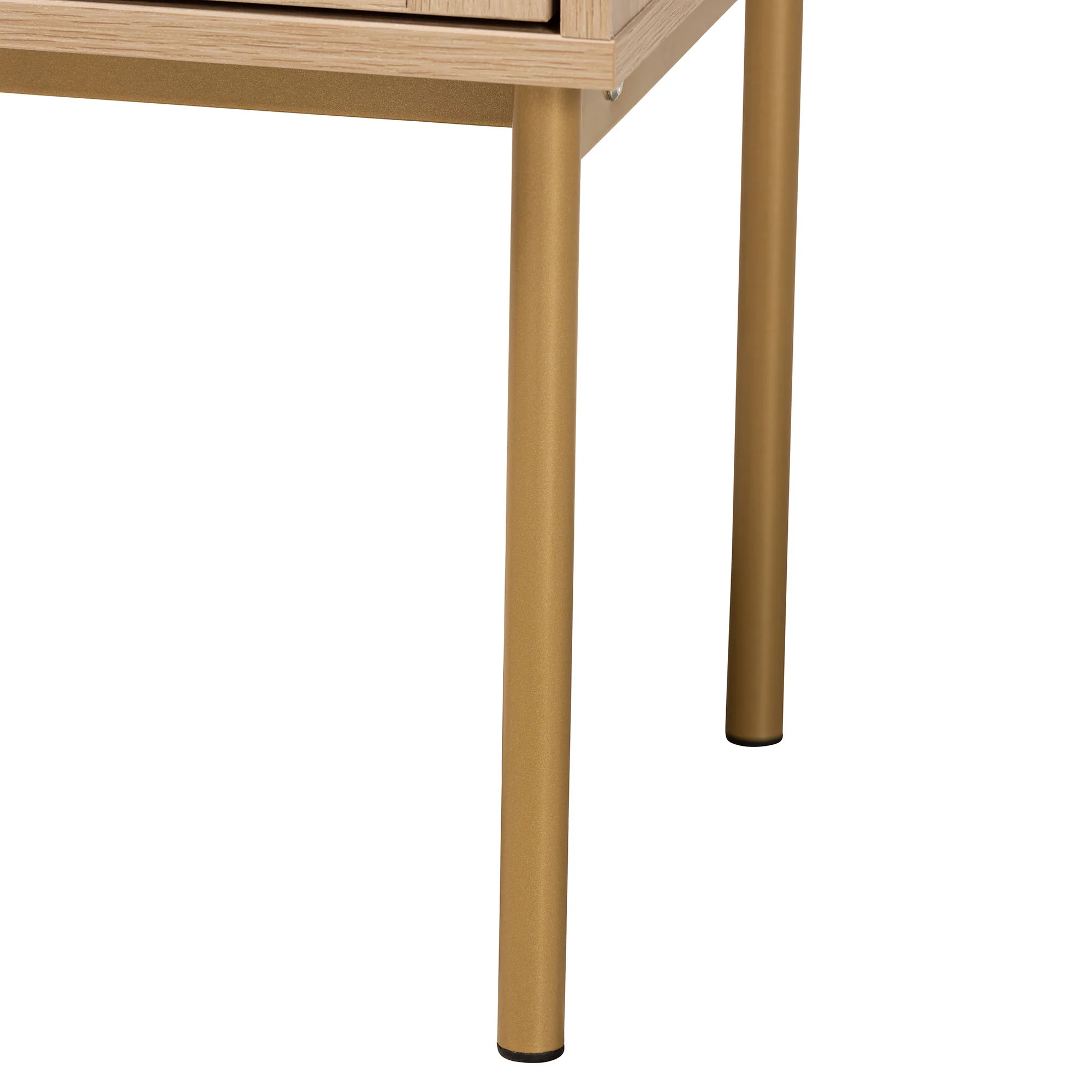 Baxton Studio Dewitt Japandi Light Brown Finished Wood and Gold Metal 2-Drawer End Table - Image 7