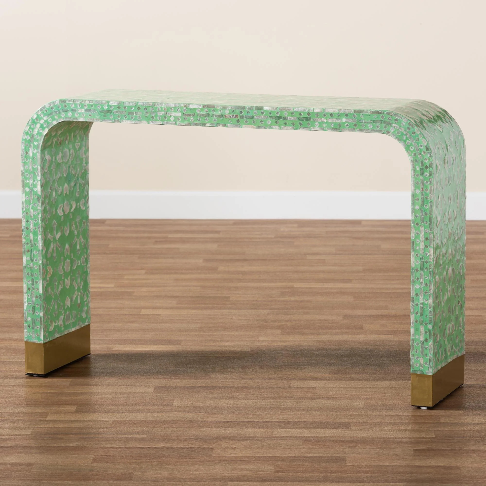 Baxton Studio Didrika Modern Bohemian Seafoam Green Mother of Pearl Console Table - Image 7