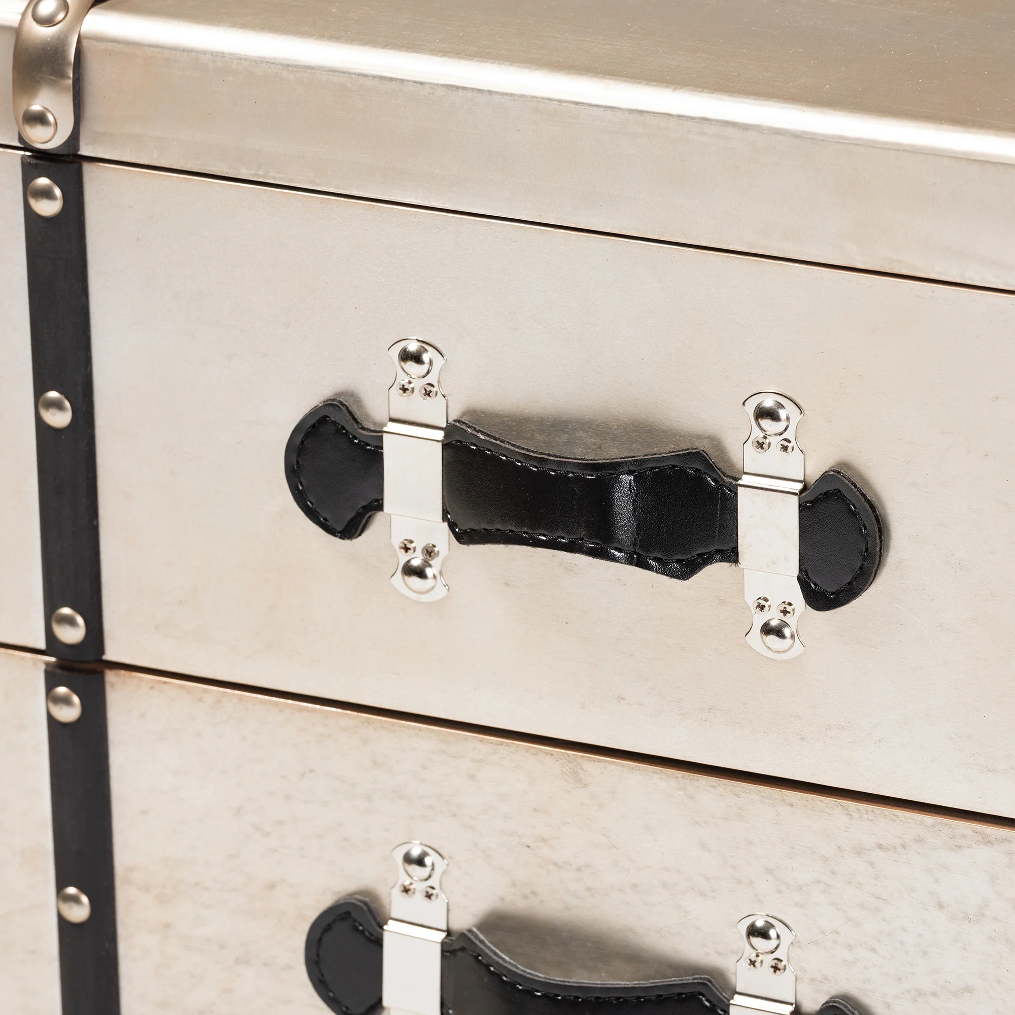 Baxton Studio Dilan Vintage Industrial Antique Silver Finished Metal Trunk Inspired 3-Drawer End Table - Image 10