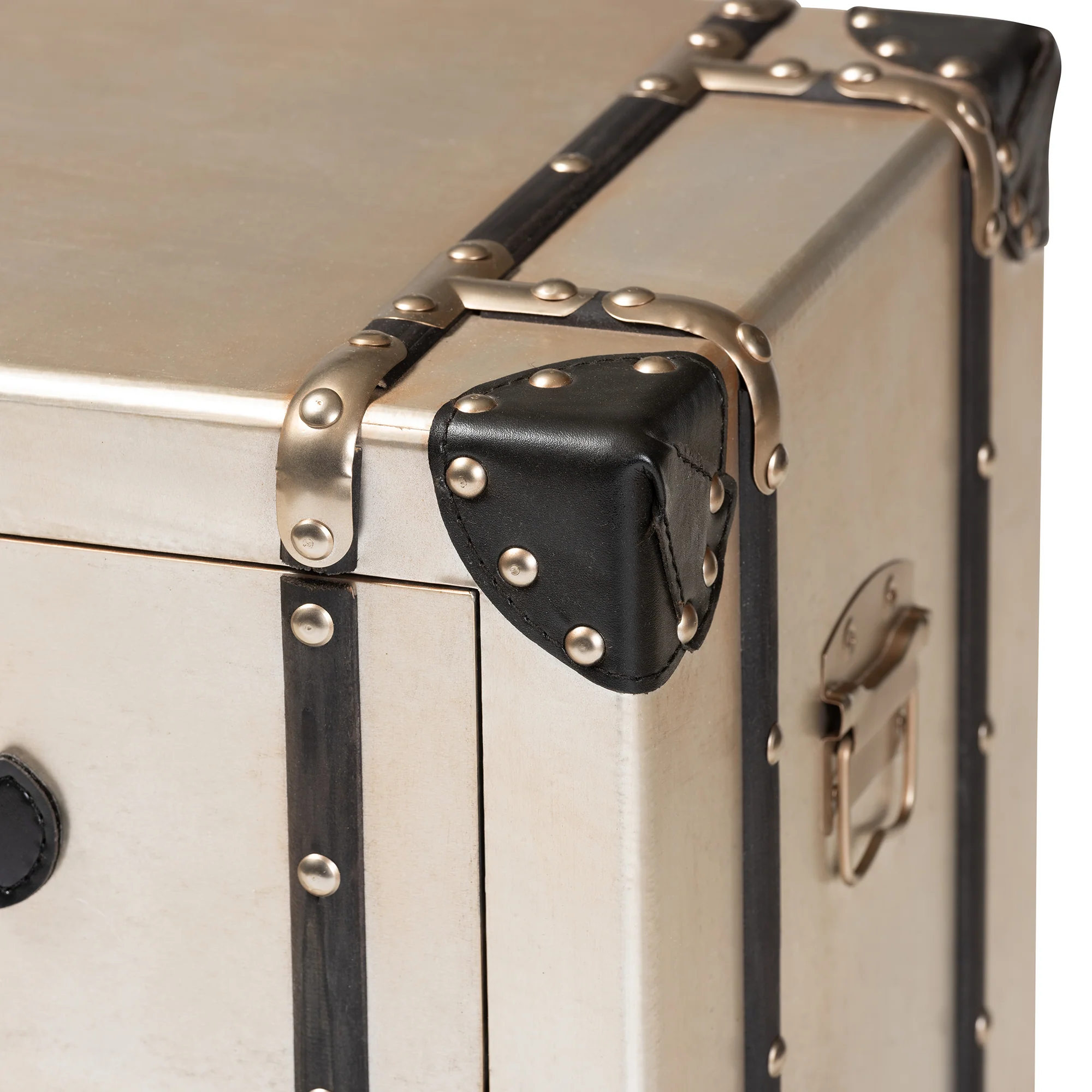 Baxton Studio Dilan Vintage Industrial Antique Silver Finished Metal Trunk Inspired 3-Drawer End Table - Image 11