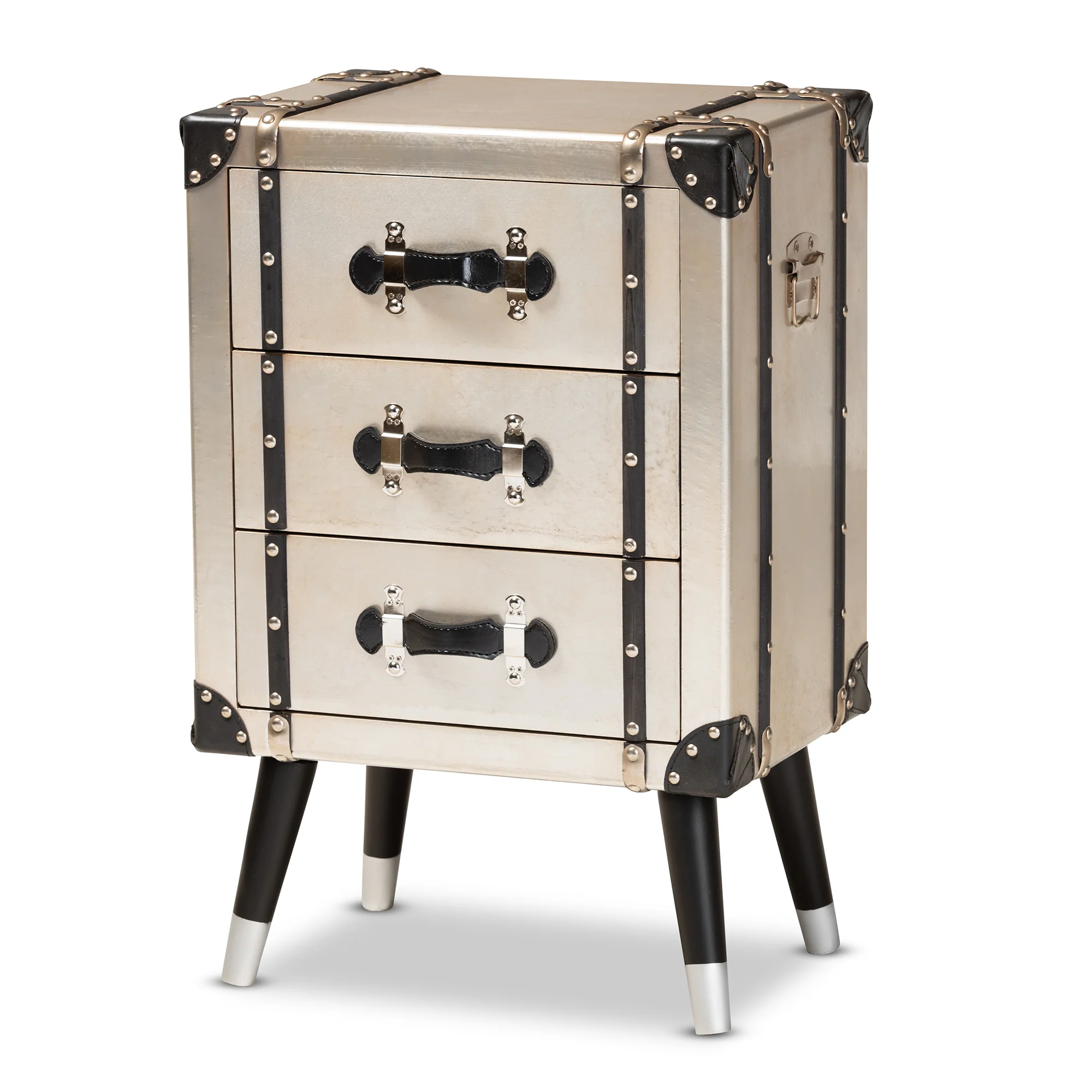 Baxton Studio Dilan Vintage Industrial Antique Silver Finished Metal Trunk Inspired 3-Drawer End Table - Image 5