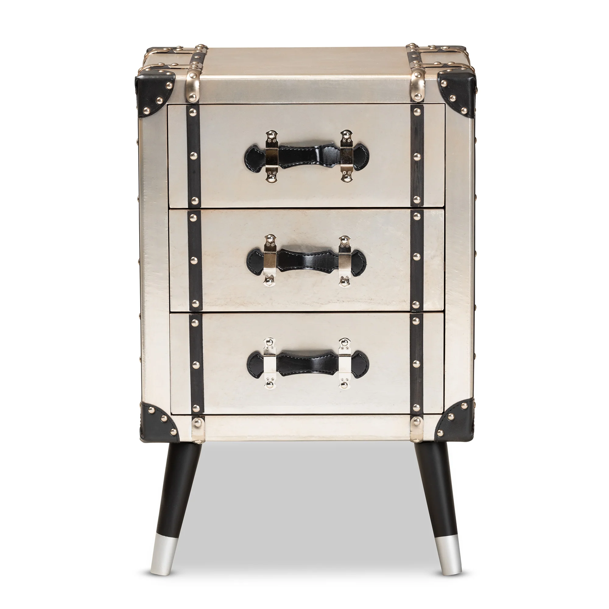 Baxton Studio Dilan Vintage Industrial Antique Silver Finished Metal Trunk Inspired 3-Drawer End Table - Image 7