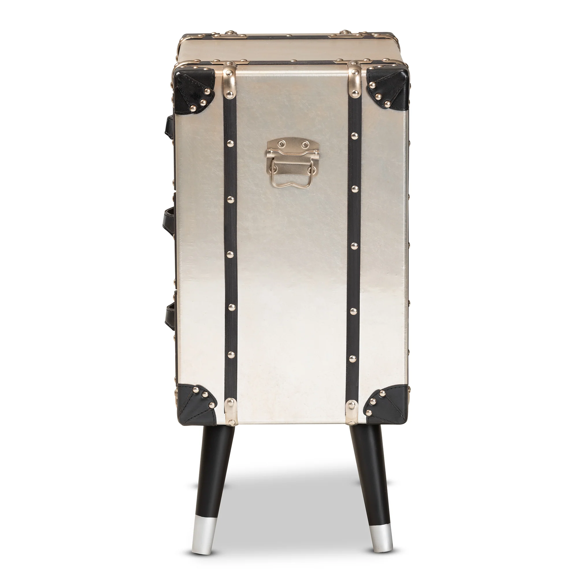 Baxton Studio Dilan Vintage Industrial Antique Silver Finished Metal Trunk Inspired 3-Drawer End Table - Image 8