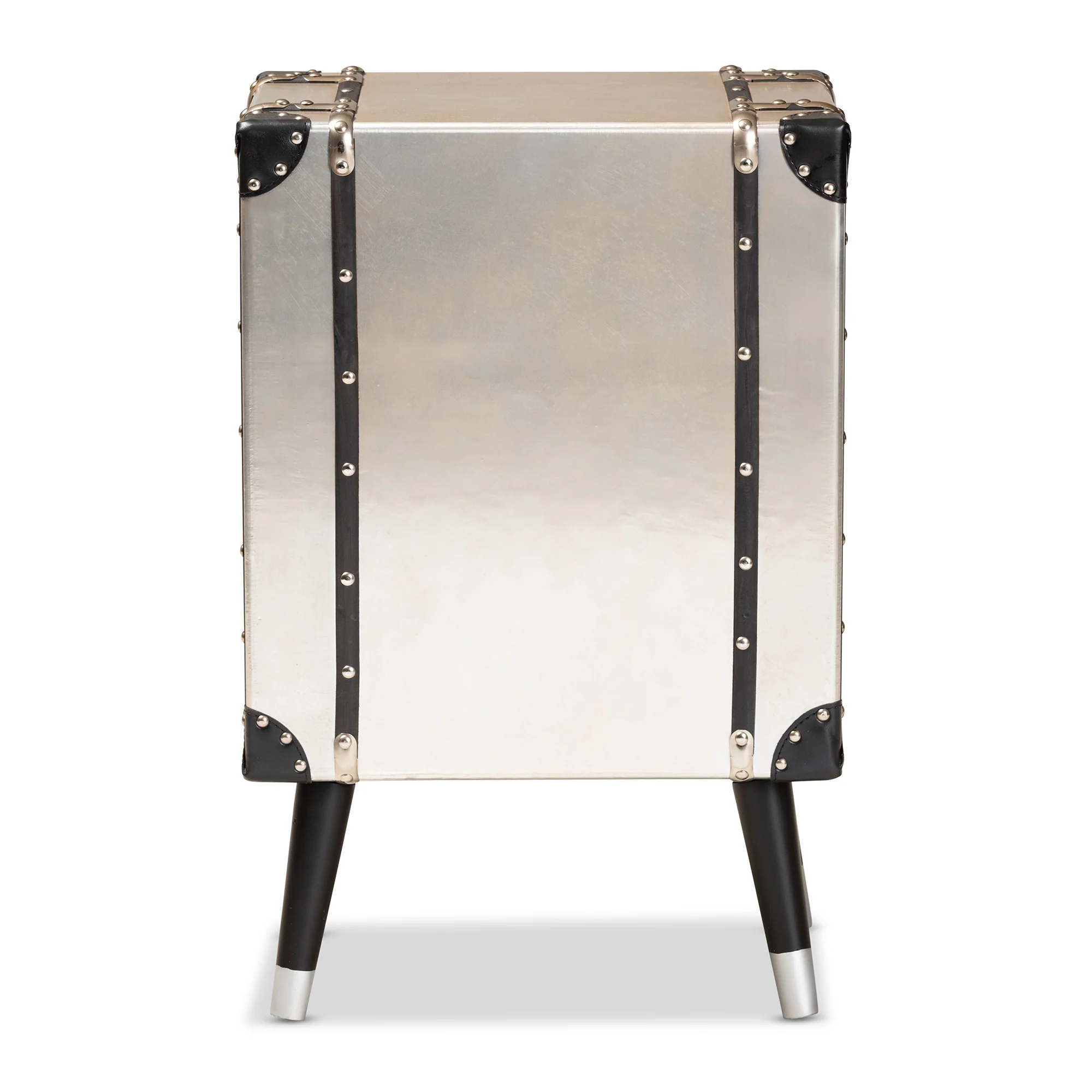 Baxton Studio Dilan Vintage Industrial Antique Silver Finished Metal Trunk Inspired 3-Drawer End Table - Image 9