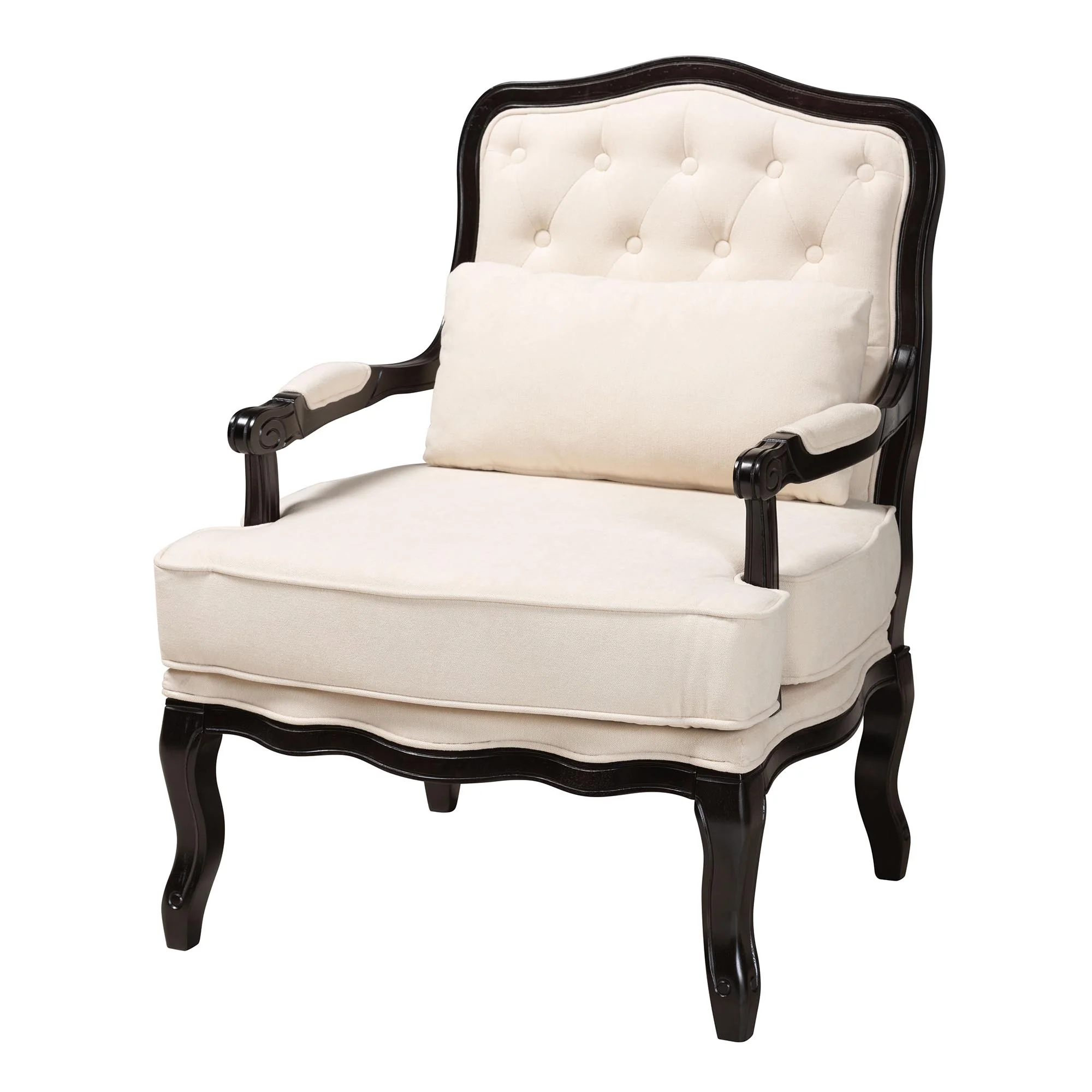 Baxton Studio Dion Traditional French Cream Fabric and Wenge Brown Finished Wood Accent Chair - Image 2