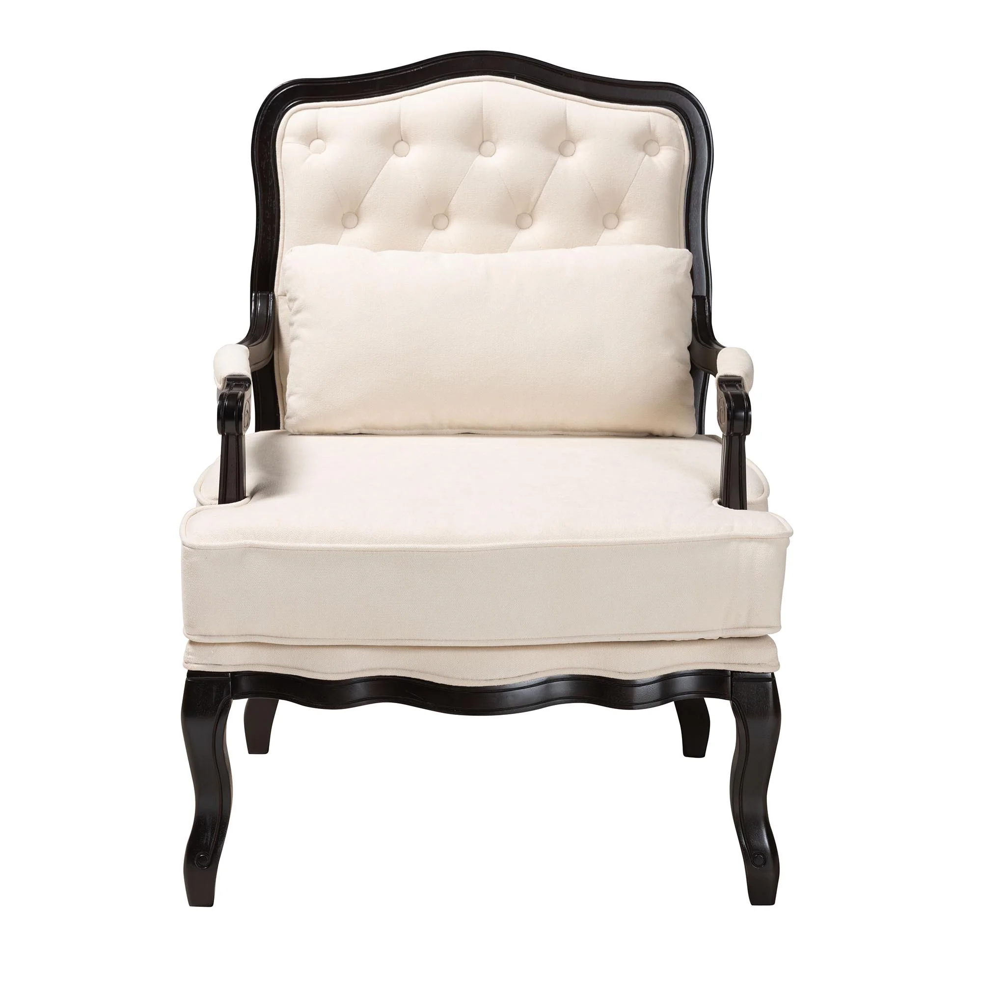 Baxton Studio Dion Traditional French Cream Fabric and Wenge Brown Finished Wood Accent Chair - Image 3