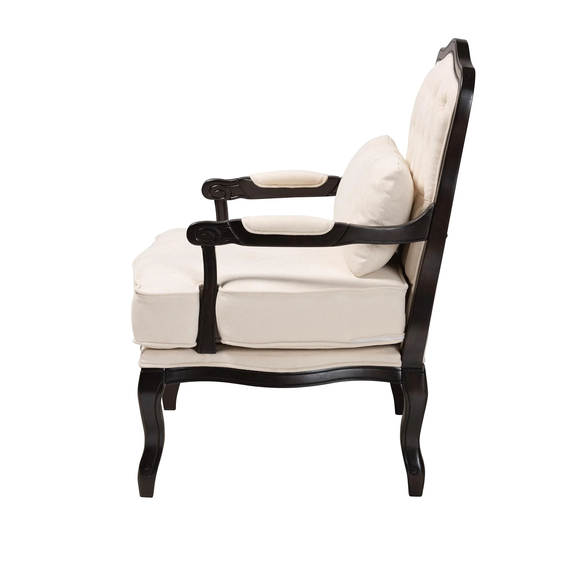Baxton Studio Dion Traditional French Cream Fabric and Wenge Brown Finished Wood Accent Chair - Image 4