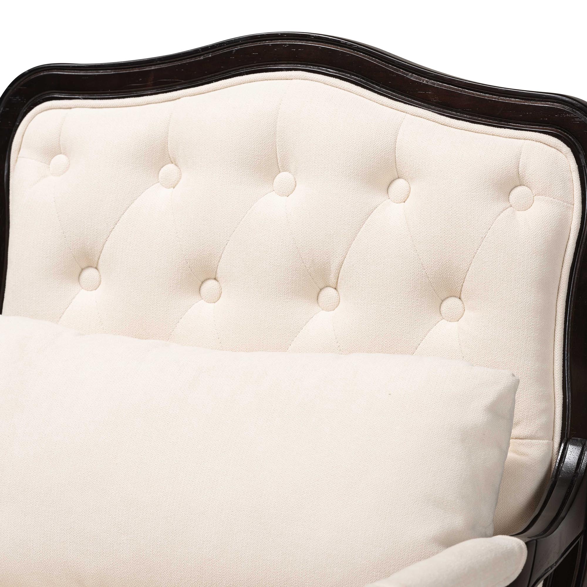 Baxton Studio Dion Traditional French Cream Fabric and Wenge Brown Finished Wood Accent Chair - Image 6