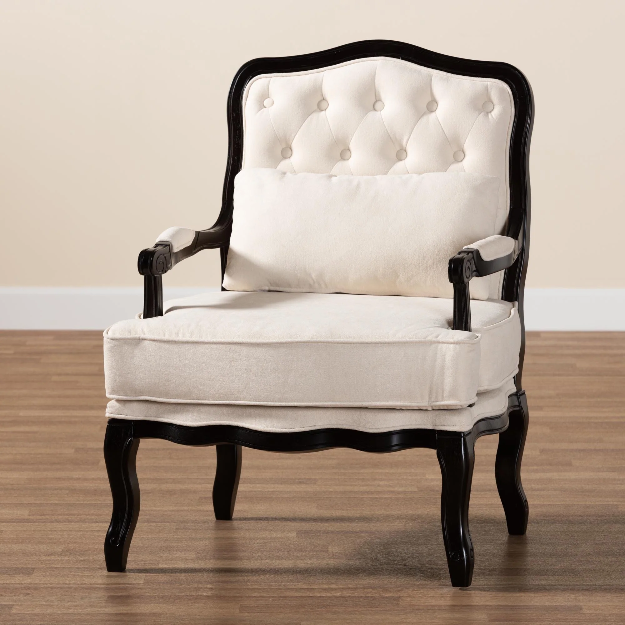 Baxton Studio Dion Traditional French Cream Fabric and Wenge Brown Finished Wood Accent Chair - Image 9