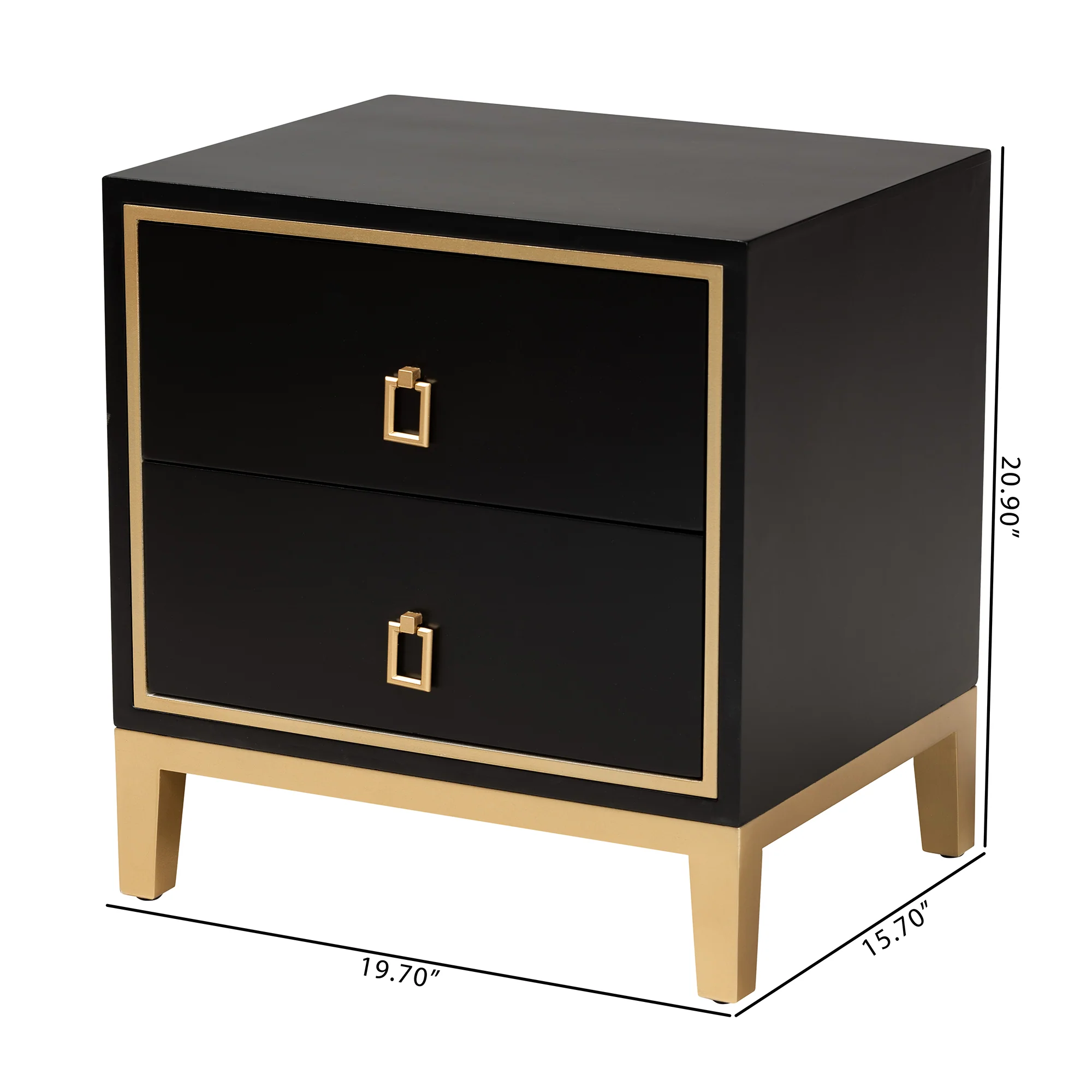 Baxton Studio Donald Modern Glam and Luxe Black Finished Wood and Gold Metal 2-Drawer End Table - Image 10