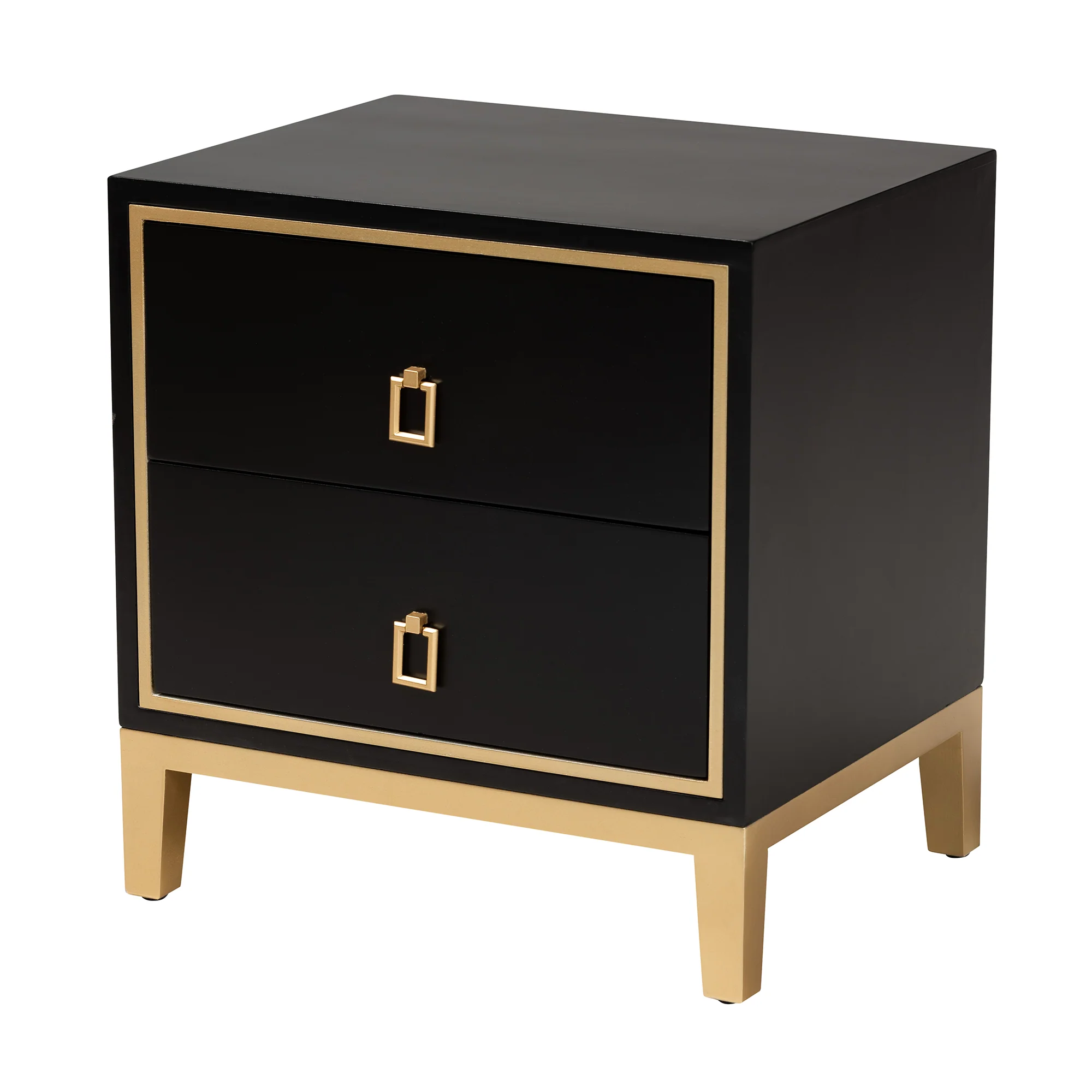 Baxton Studio Donald Modern Glam and Luxe Black Finished Wood and Gold Metal 2-Drawer End Table - Image 2