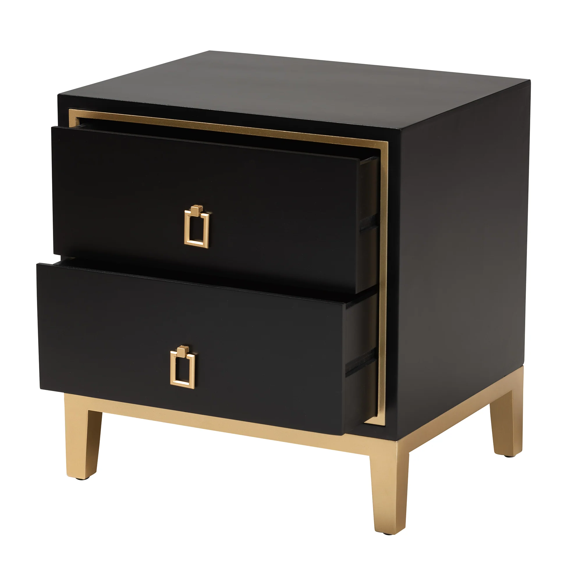 Baxton Studio Donald Modern Glam and Luxe Black Finished Wood and Gold Metal 2-Drawer End Table - Image 3