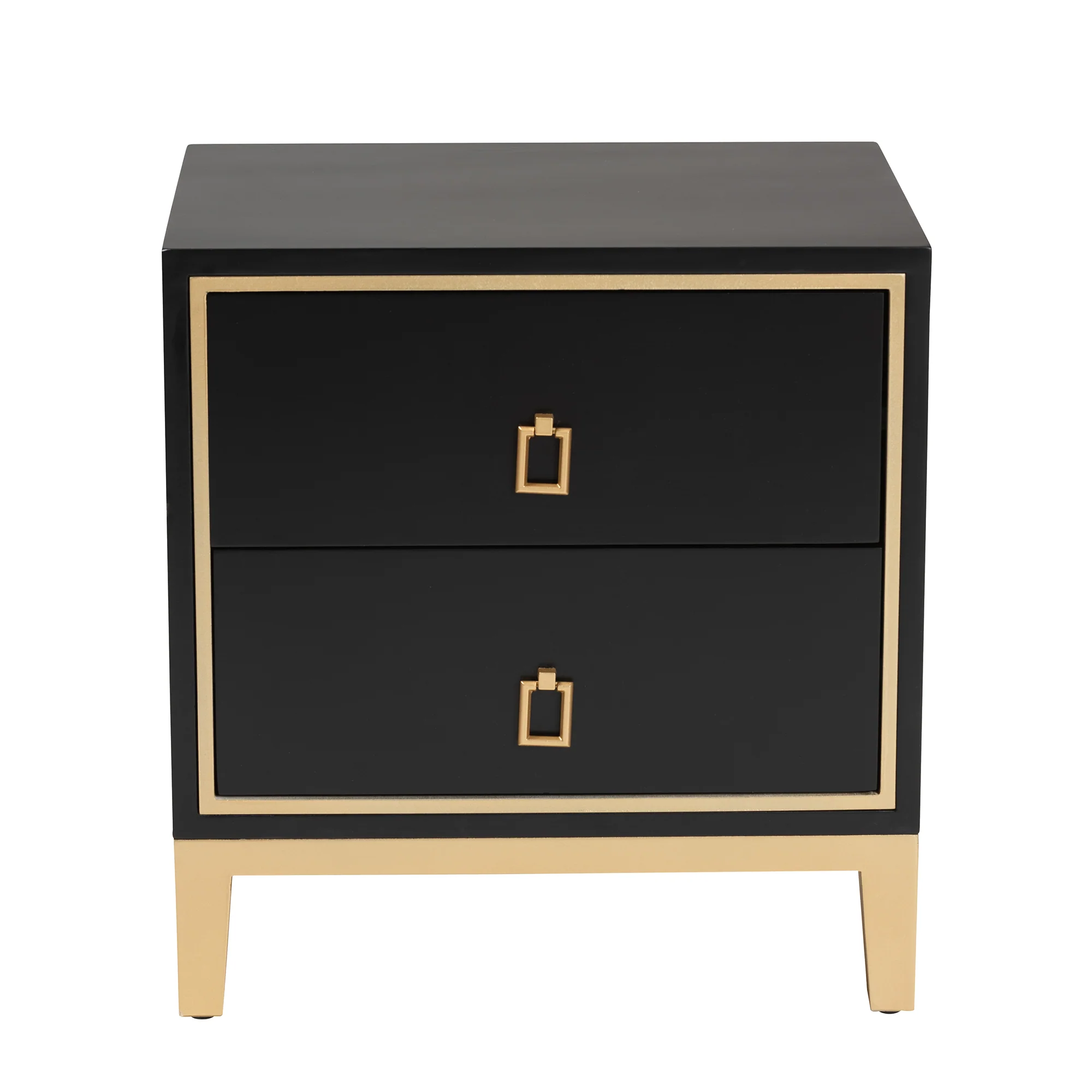 Baxton Studio Donald Modern Glam and Luxe Black Finished Wood and Gold Metal 2-Drawer End Table - Image 4