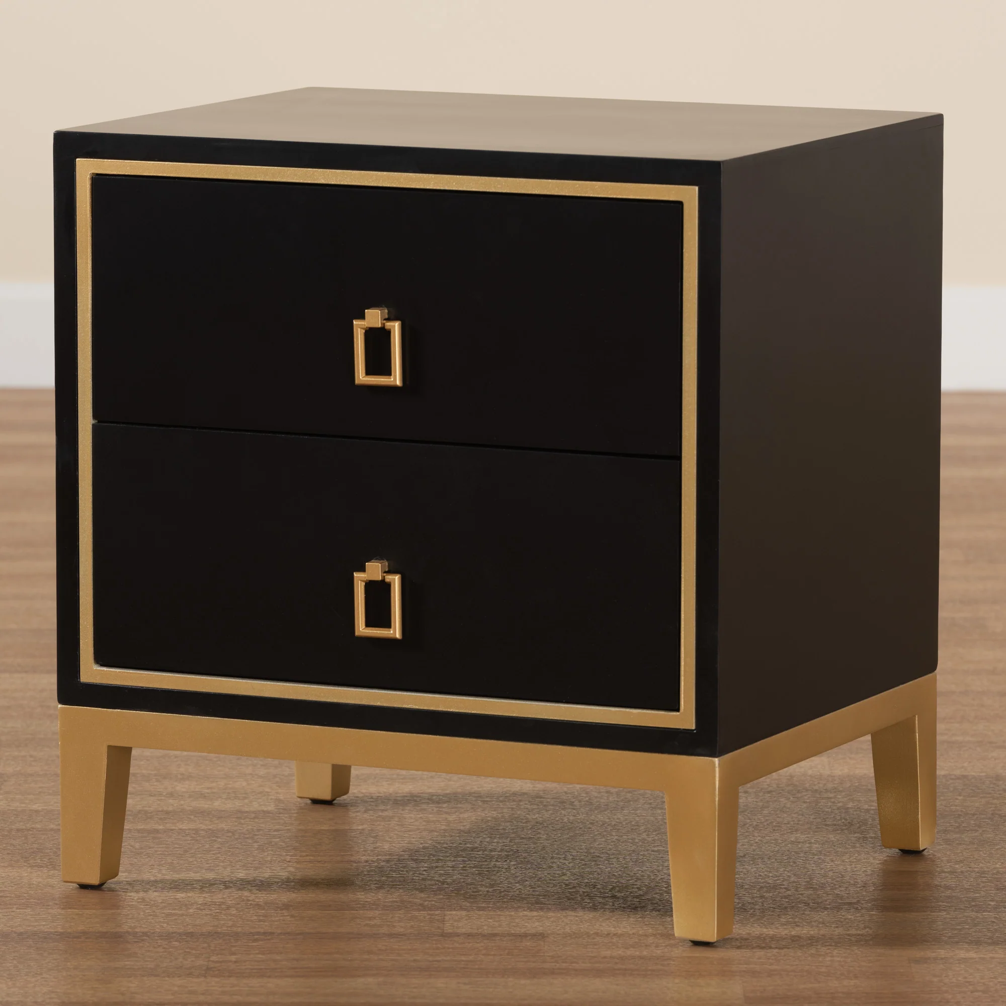 Baxton Studio Donald Modern Glam and Luxe Black Finished Wood and Gold Metal 2-Drawer End Table - Image 9