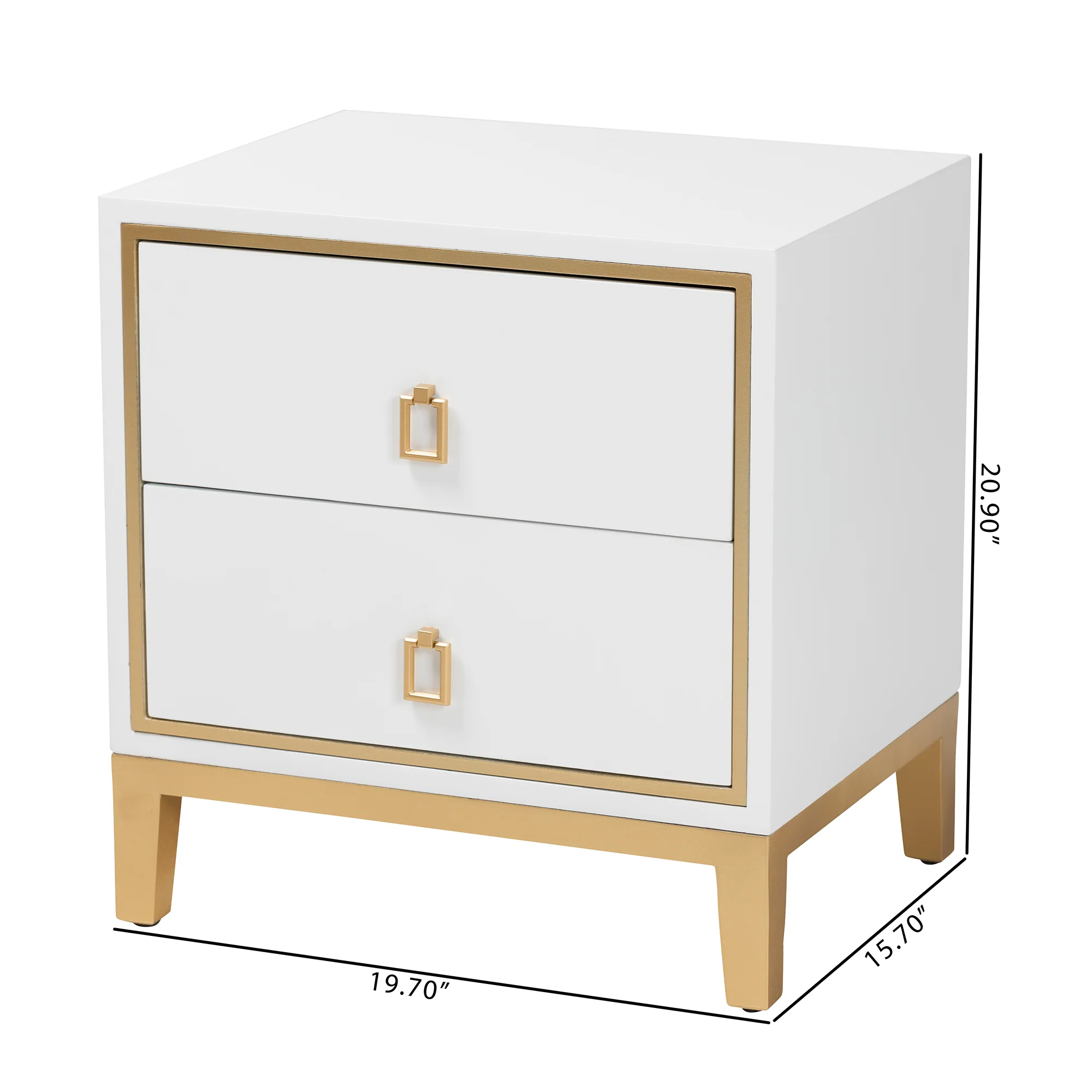 Baxton Studio Donald Modern Glam and Luxe White Finished Wood and Gold Metal 2-Drawer End Table - Image 10