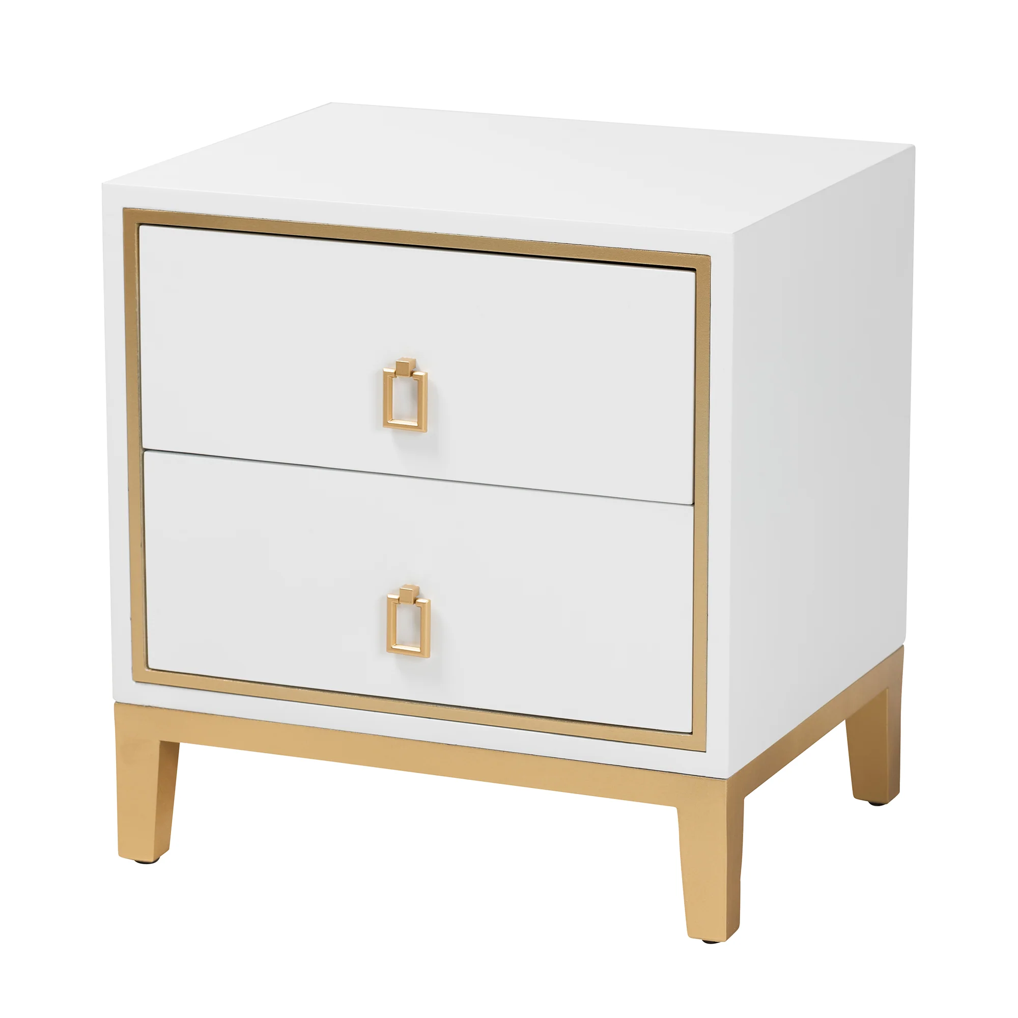 Baxton Studio Donald Modern Glam and Luxe White Finished Wood and Gold Metal 2-Drawer End Table - Image 2