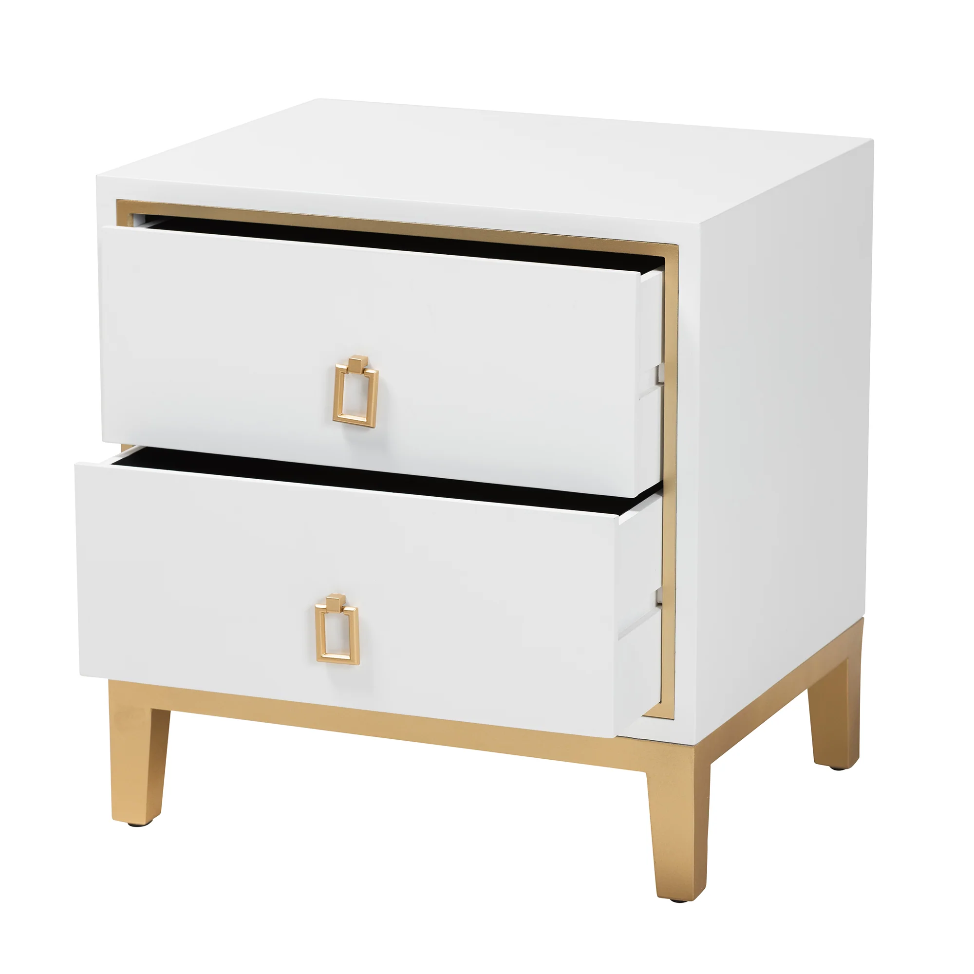 Baxton Studio Donald Modern Glam and Luxe White Finished Wood and Gold Metal 2-Drawer End Table - Image 3