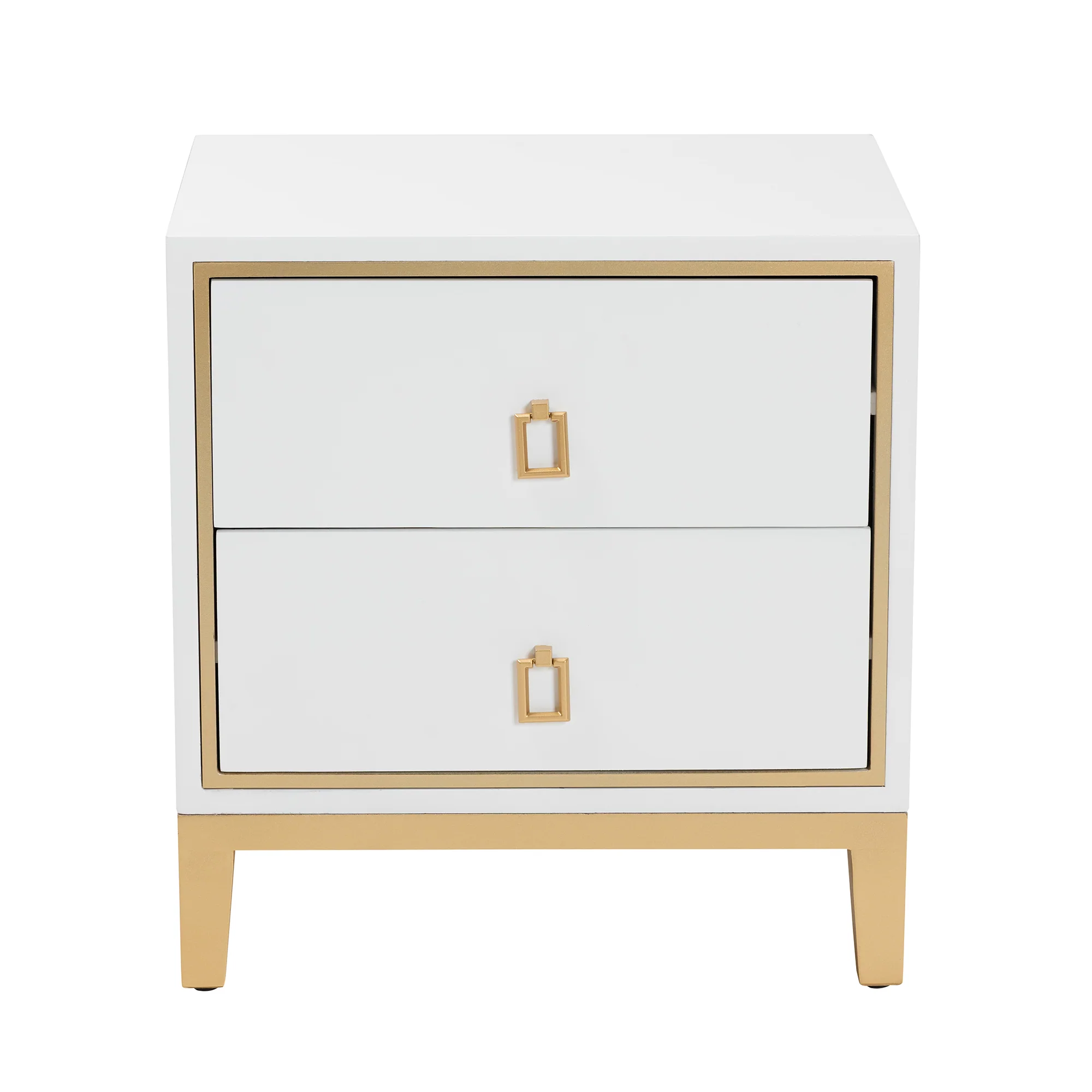 Baxton Studio Donald Modern Glam and Luxe White Finished Wood and Gold Metal 2-Drawer End Table - Image 4