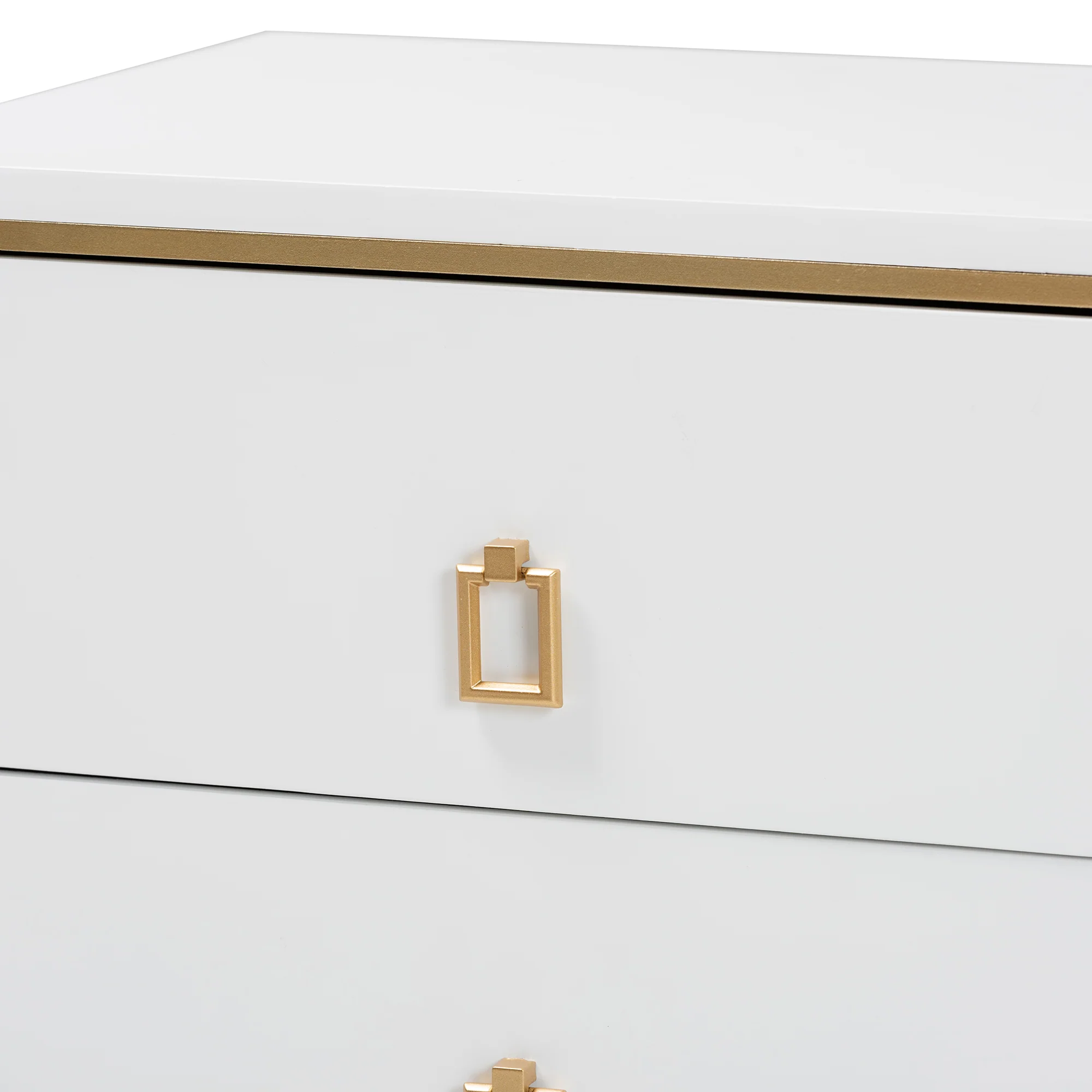 Baxton Studio Donald Modern Glam and Luxe White Finished Wood and Gold Metal 2-Drawer End Table - Image 6