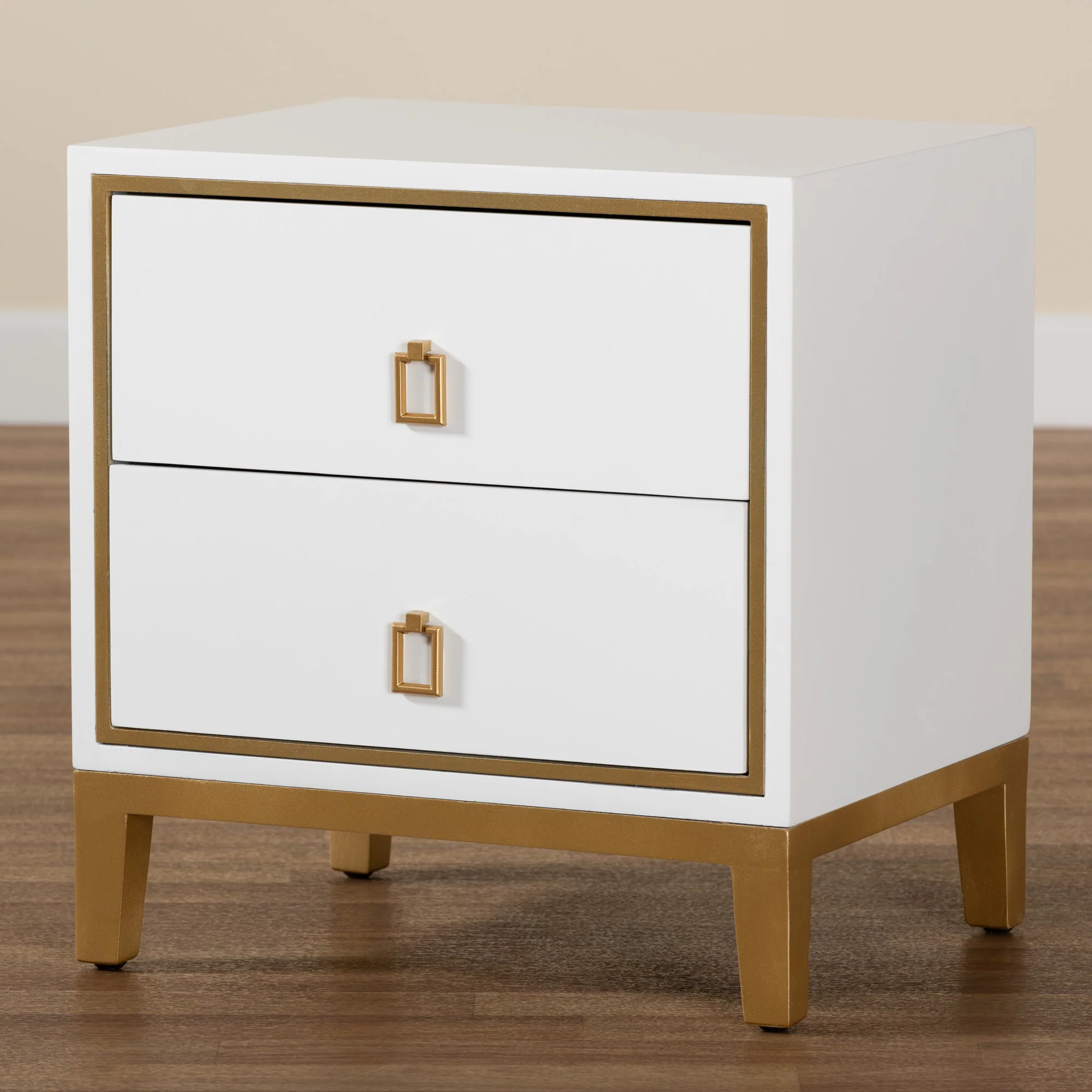 Baxton Studio Donald Modern Glam and Luxe White Finished Wood and Gold Metal 2-Drawer End Table - Image 9