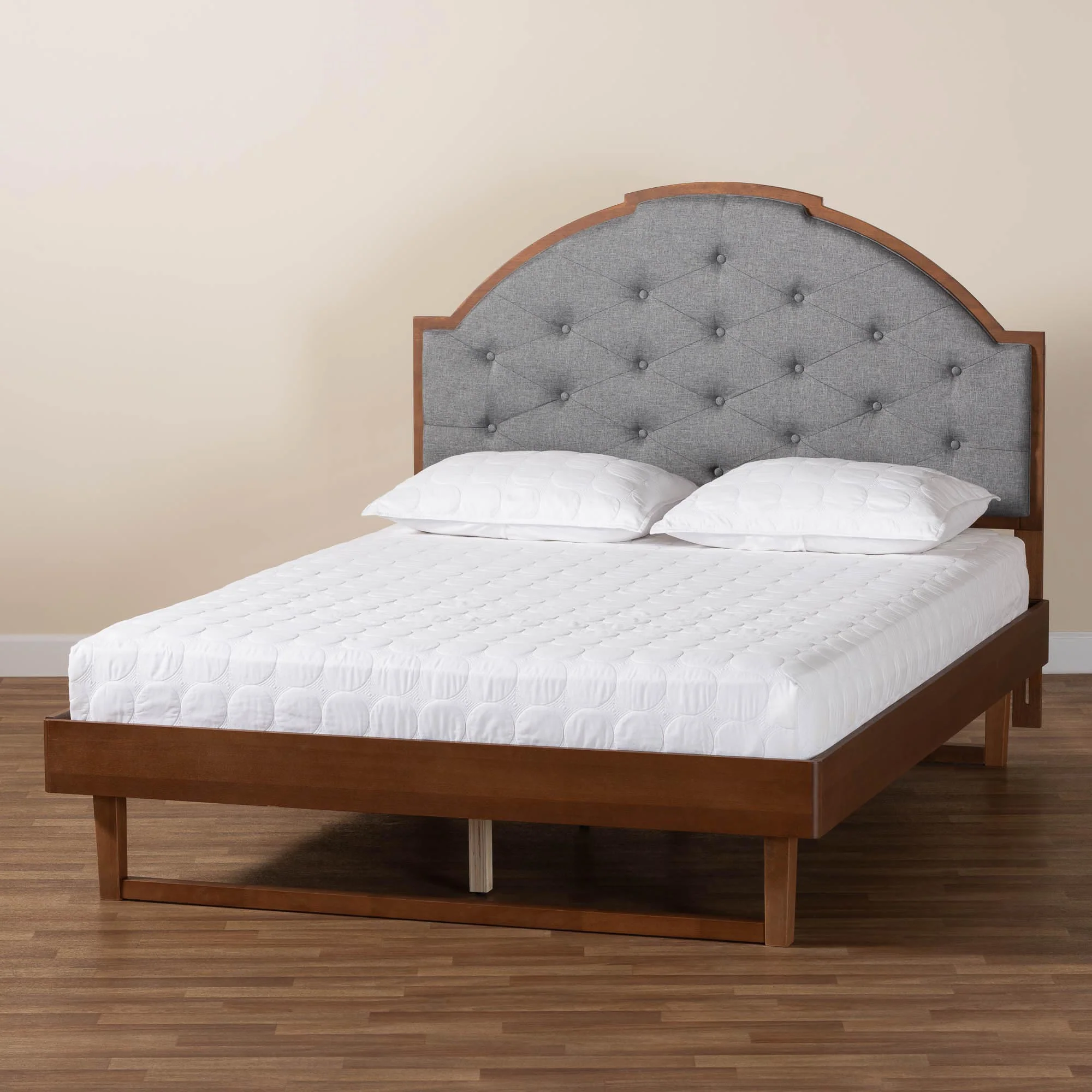 Baxton Studio Douglas Mid-Century Modern Grey Fabric and Walnut Brown Wood King Size Platform Bed - Image 2
