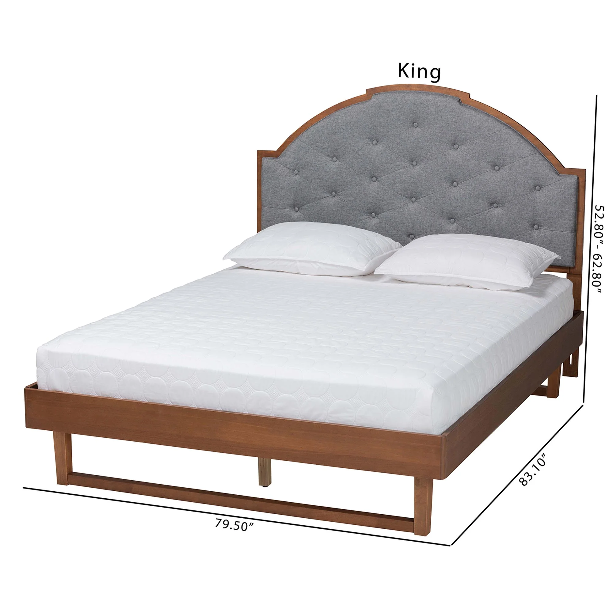 Baxton Studio Douglas Mid-Century Modern Grey Fabric and Walnut Brown Wood King Size Platform Bed - Image 4