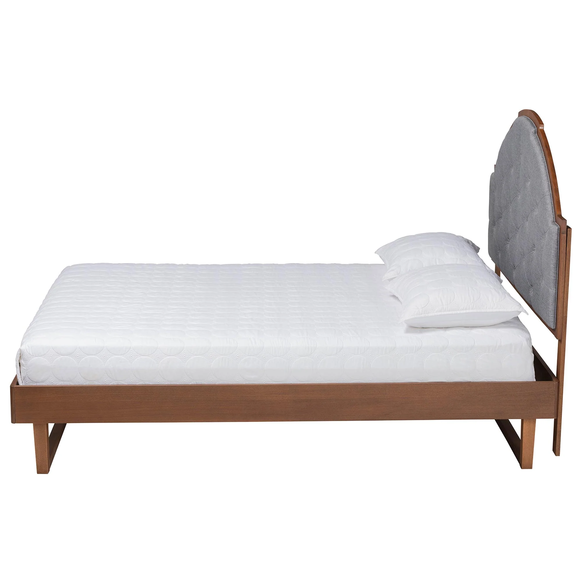 Baxton Studio Douglas Mid-Century Modern Grey Fabric and Walnut Brown Wood King Size Platform Bed - Image 7