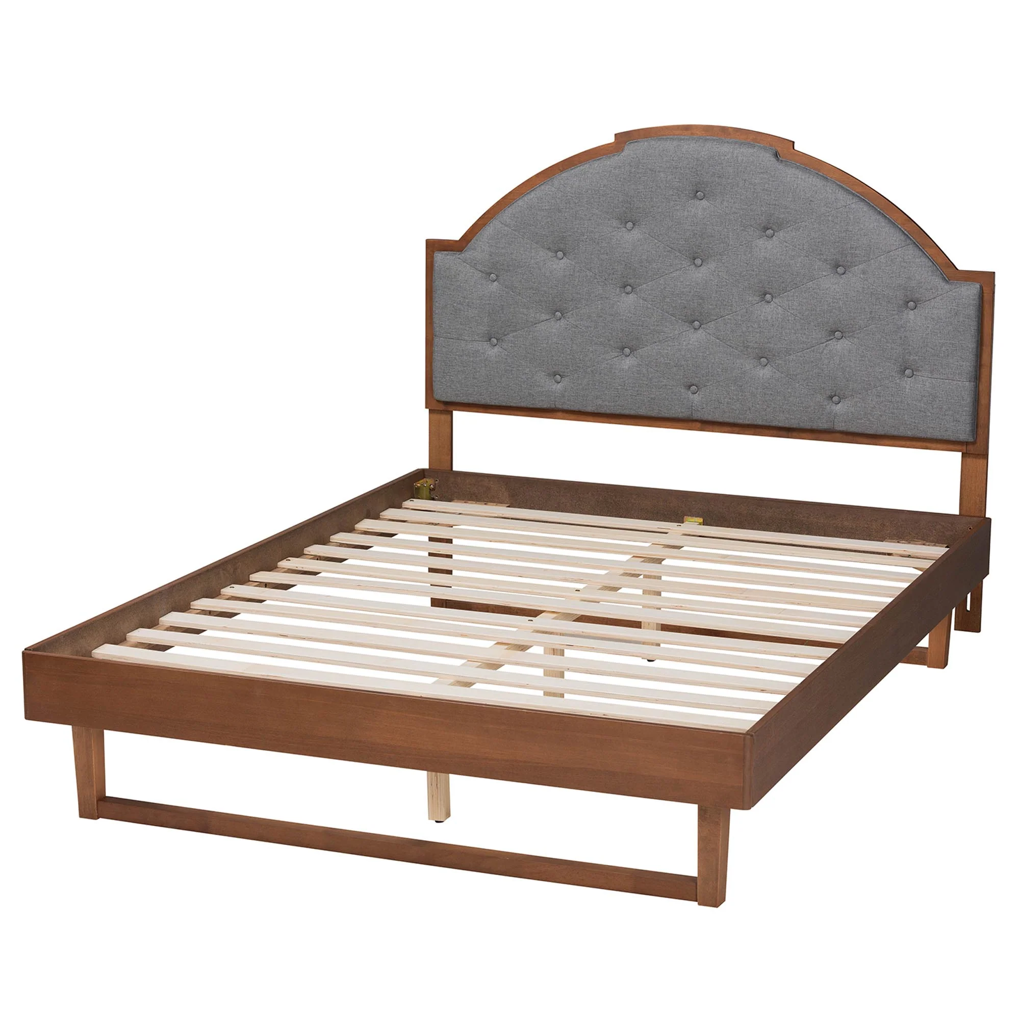 Baxton Studio Douglas Mid-Century Modern Grey Fabric and Walnut Brown Wood King Size Platform Bed - Image 8