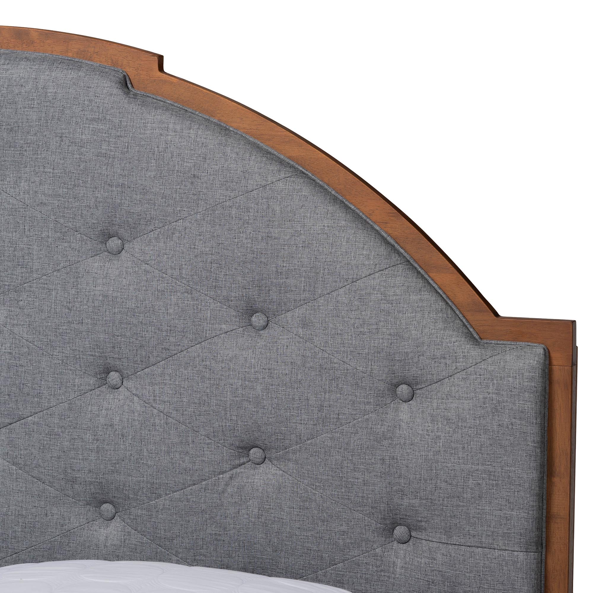 Baxton Studio Douglas Mid-Century Modern Grey Fabric and Walnut Brown Wood King Size Platform Bed - Image 9